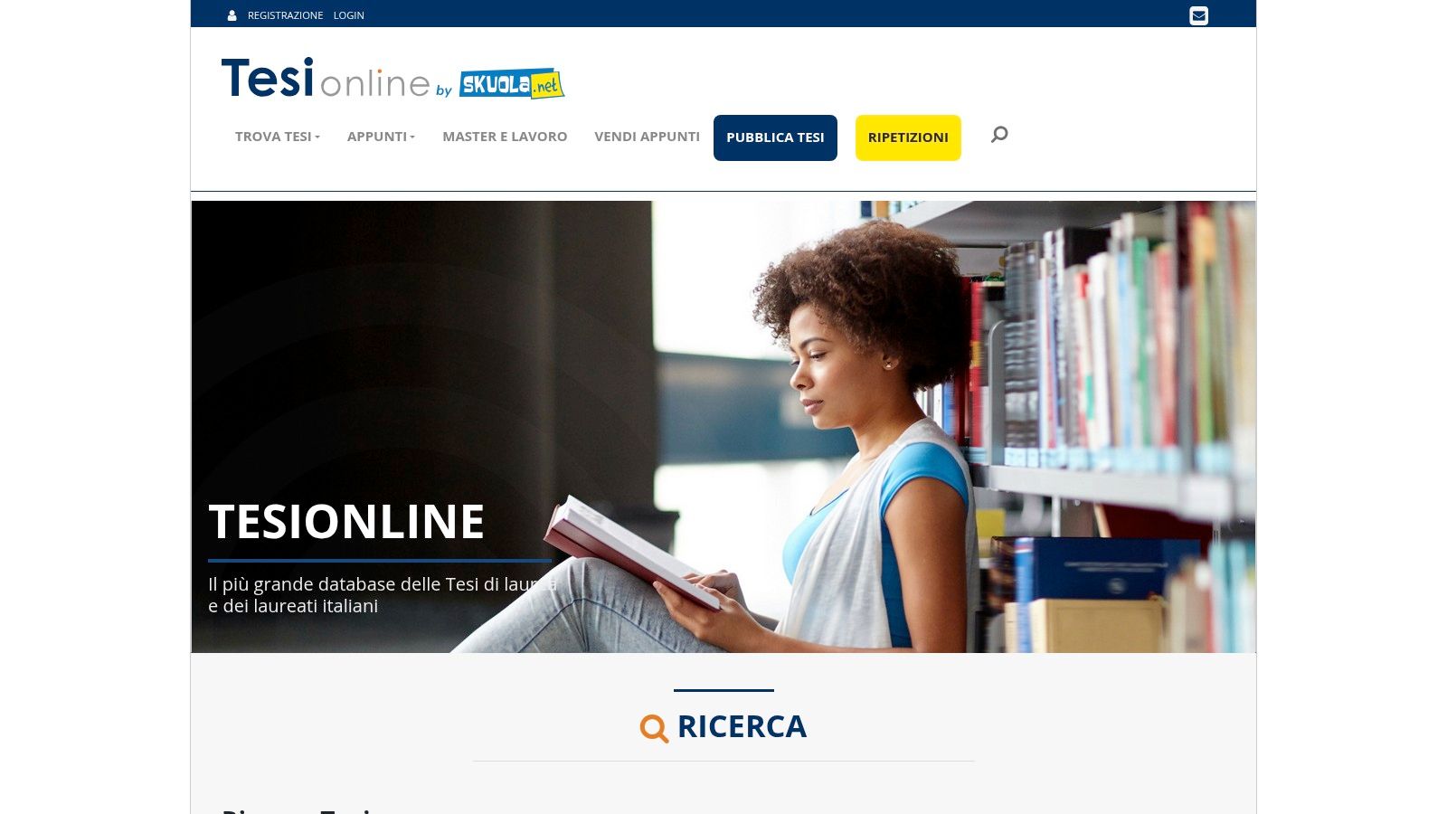 Interfaccia di ricerca su Tesionline per trovare esempi di tesi di laurea