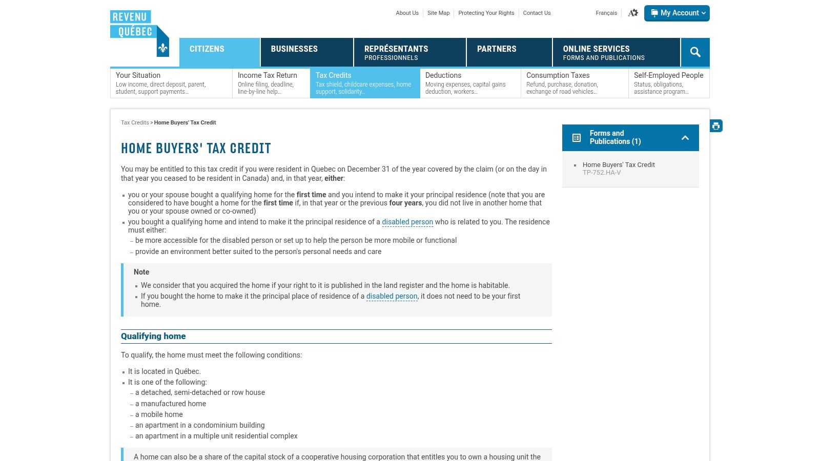 Revenu Québec – Home Buyers’ Tax Credit (Crédit d’impôt pour l’achat d’une première habitation)