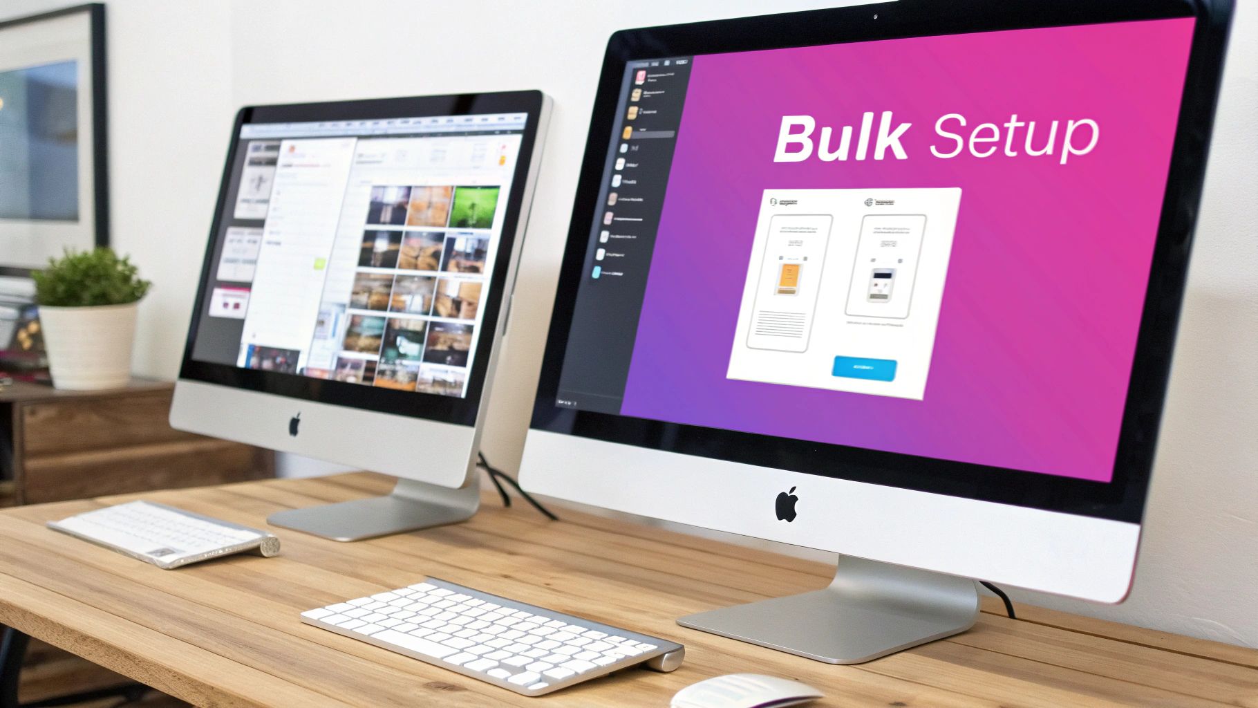 A clean and organized digital workspace for photo editing, showing folder structures and an AI tool's dashboard.