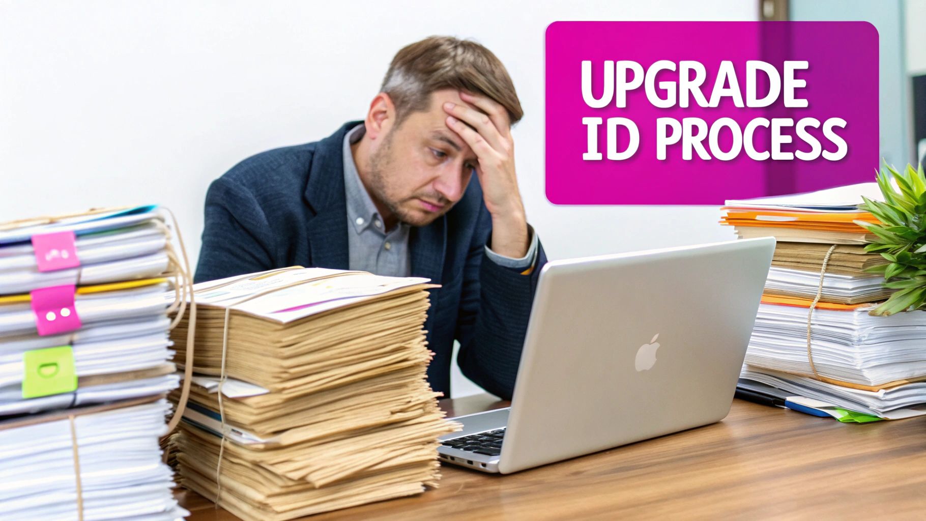 A modern, professional employee ID card displayed prominently.