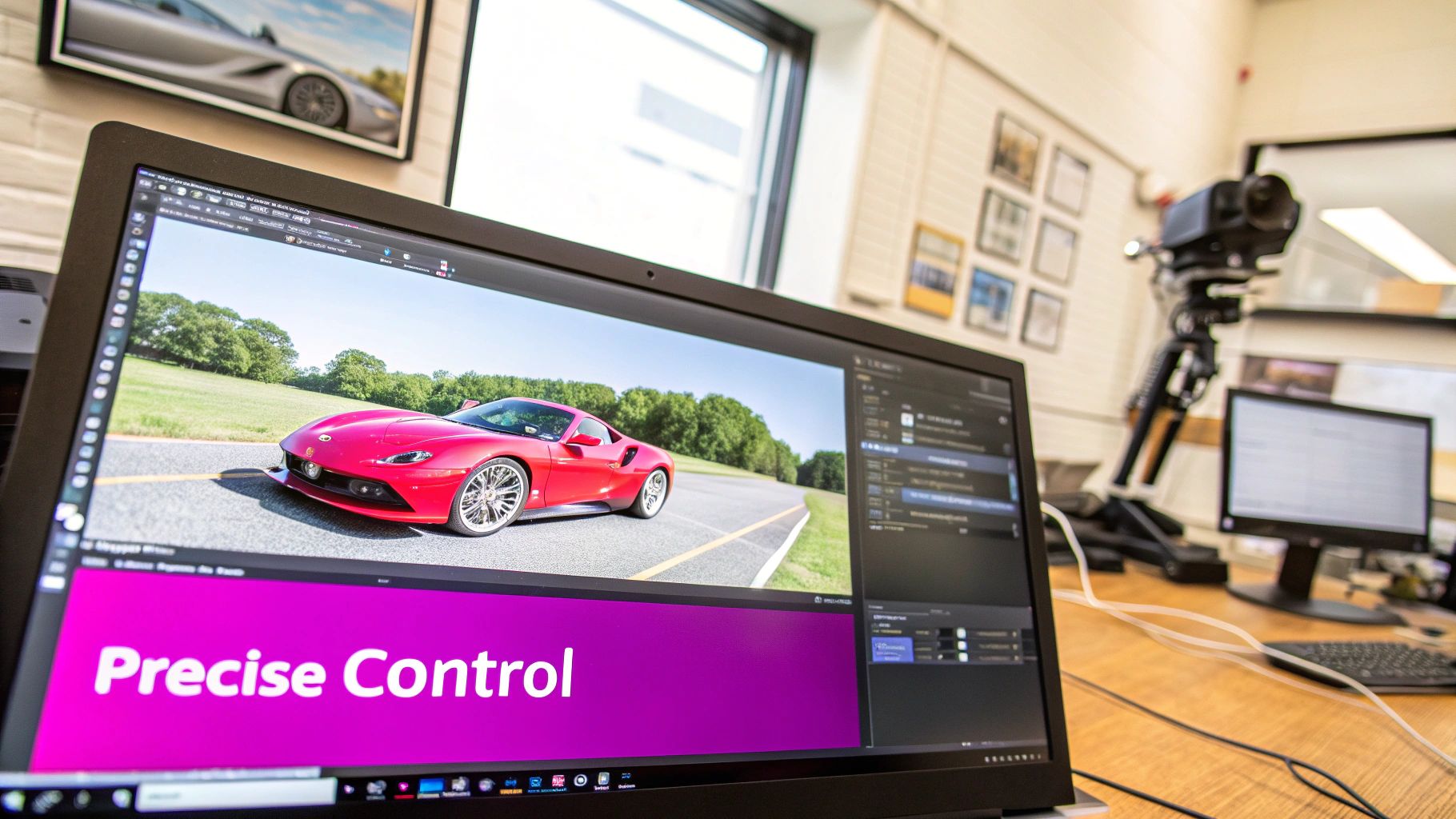 A vibrant red car, showcasing the type of image that can be color-adjusted in an editor.