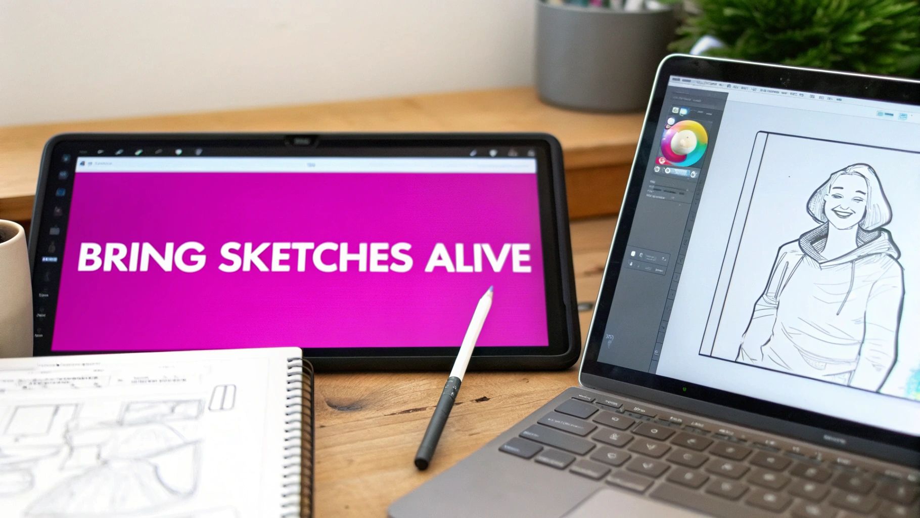 A digital painting of an astronaut in space, generated from a sketch.