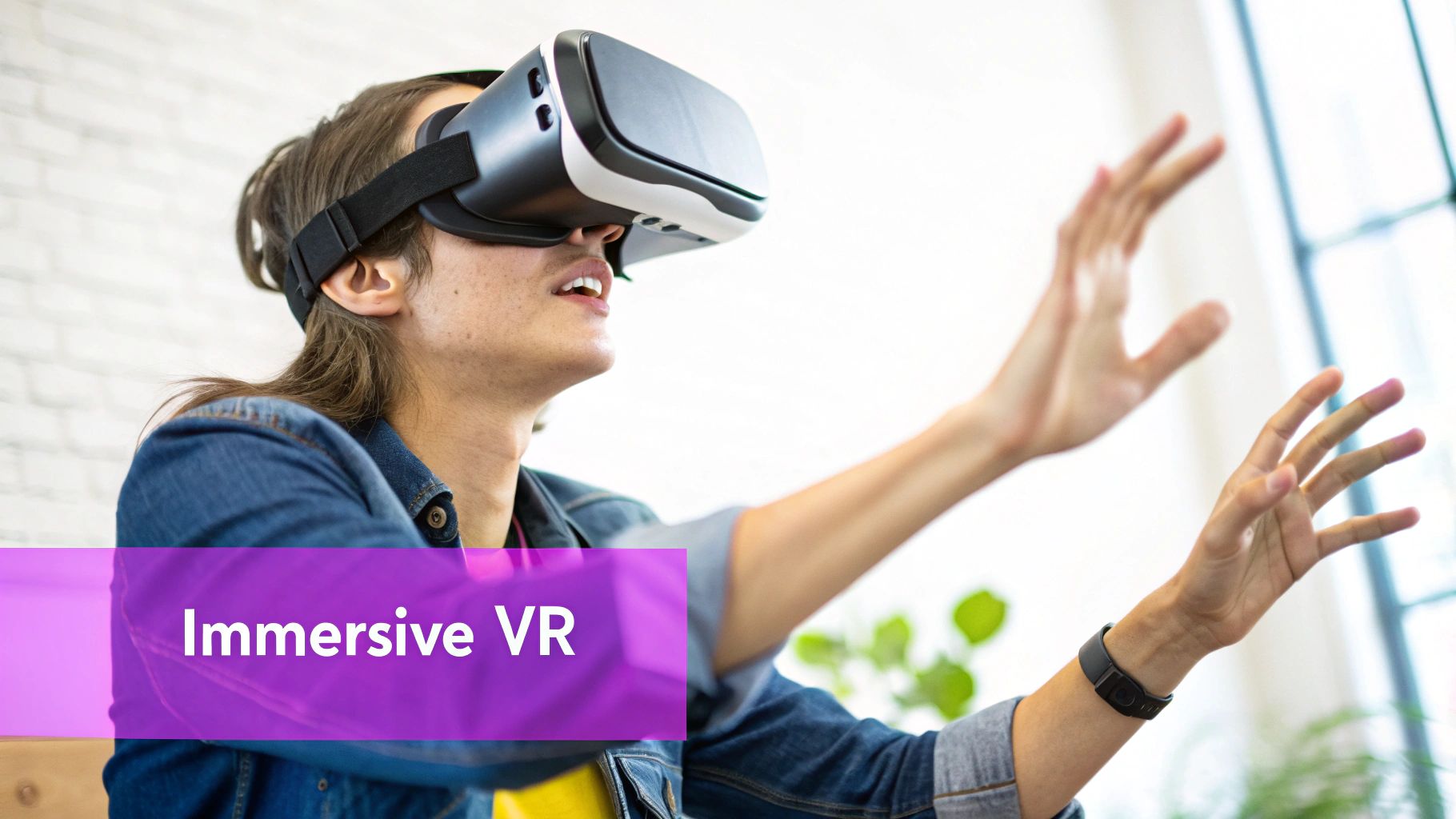 A person wearing a VR headset, fully immersed in a virtual world, illustrating the power of 360-degree virtual reality experiences.