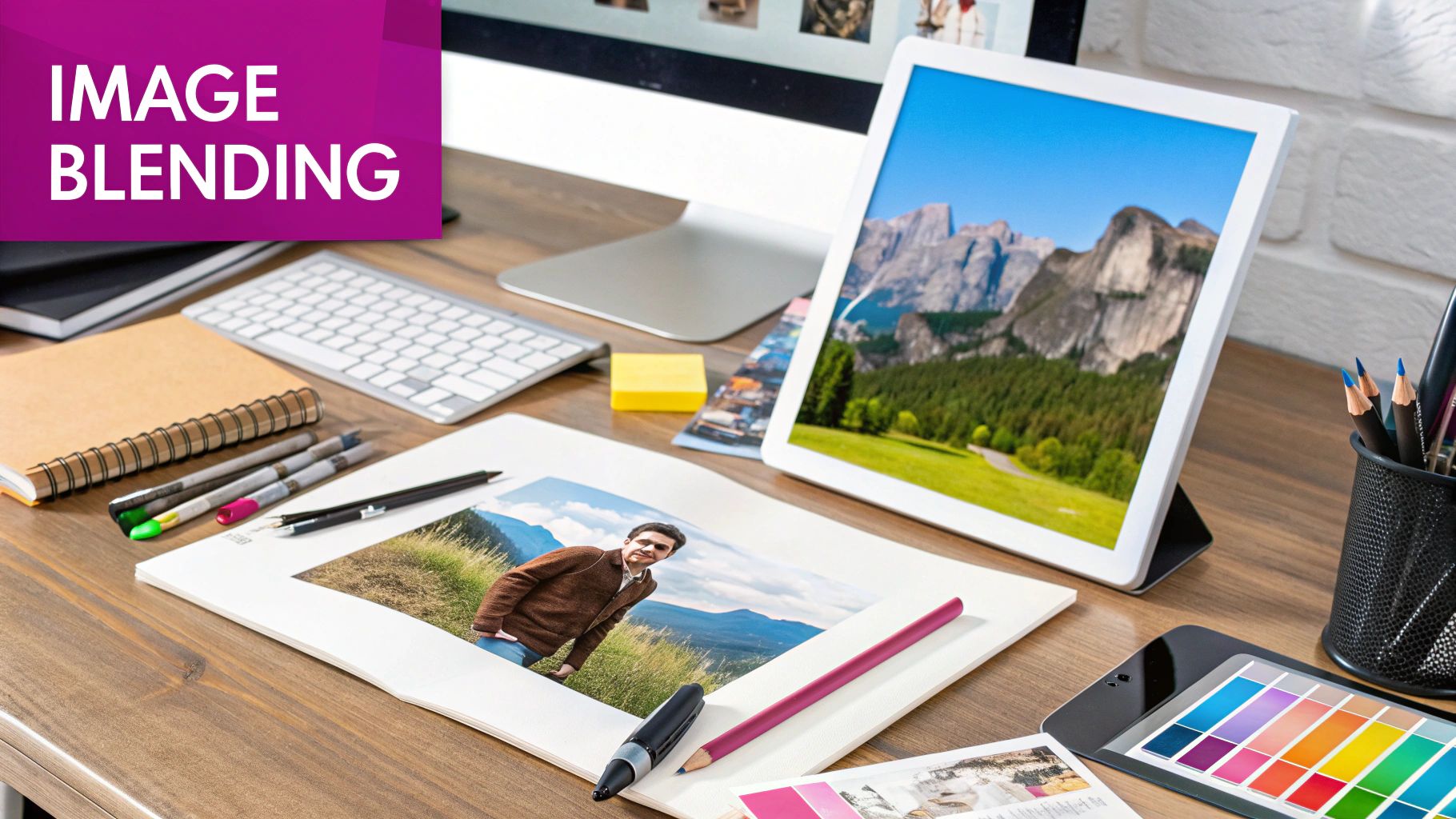 Two abstract images being blended together with a wave-like effect