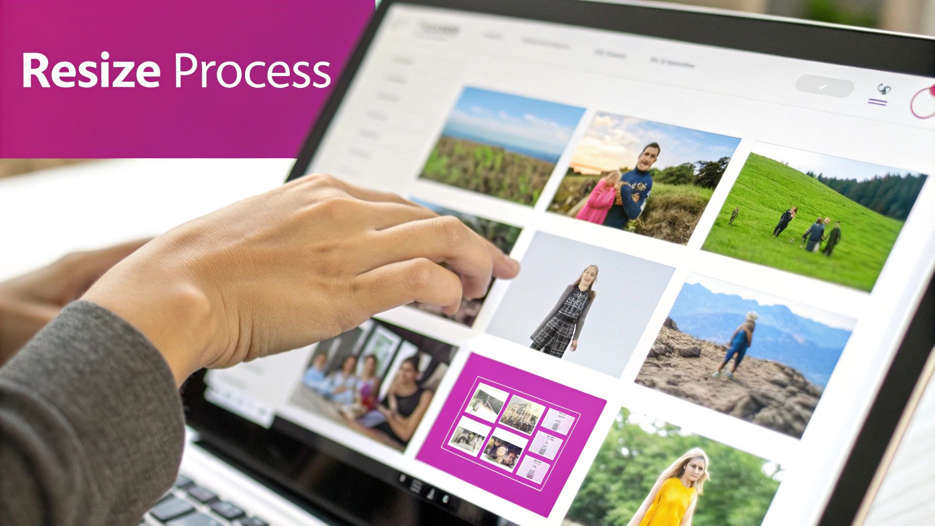 A high-performance desktop computer setup with dual monitors showing a photo editing software interface processing hundreds of images.