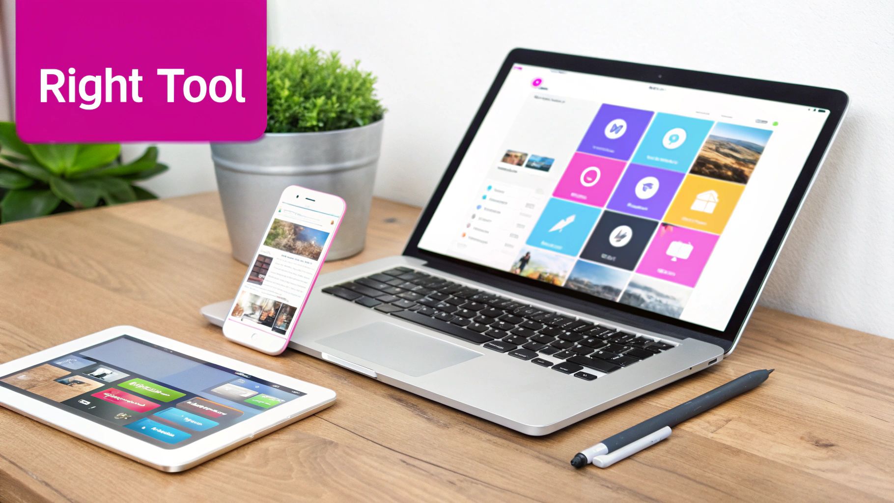 A person comparing different image editing apps on a phone and a laptop.