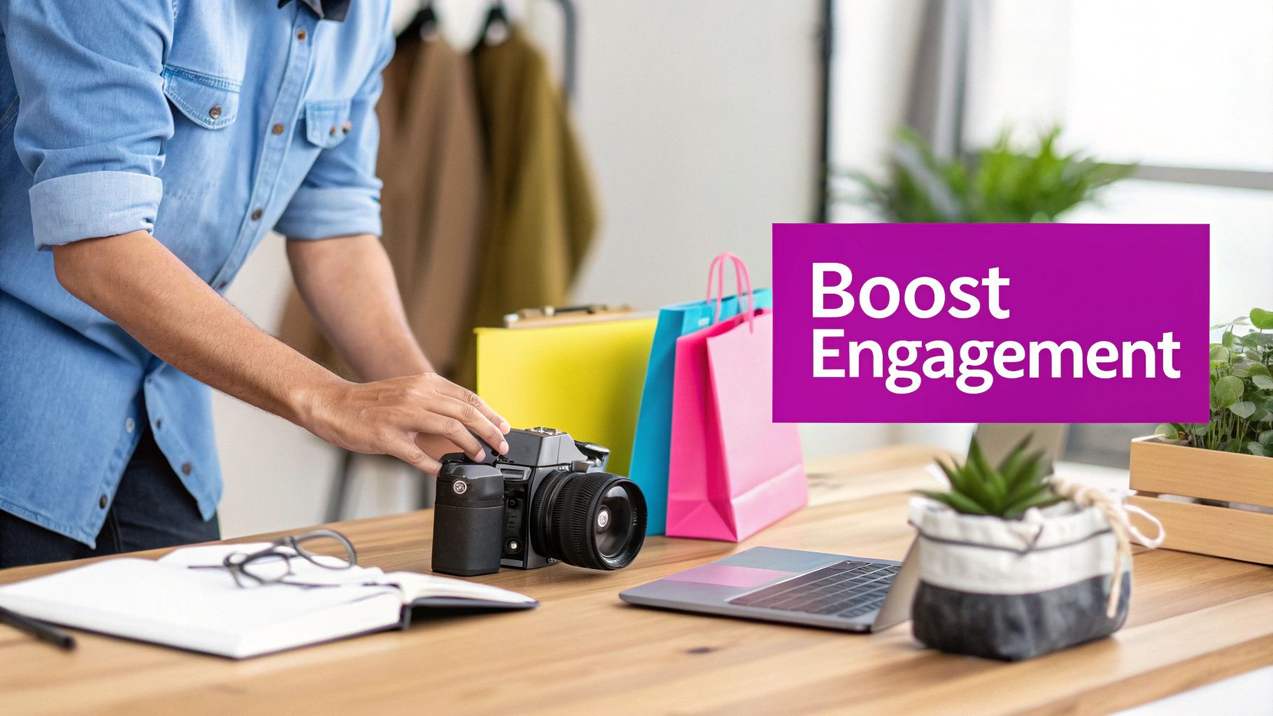 A person adding colorful text overlays to an image on a tablet, showing the creative process.