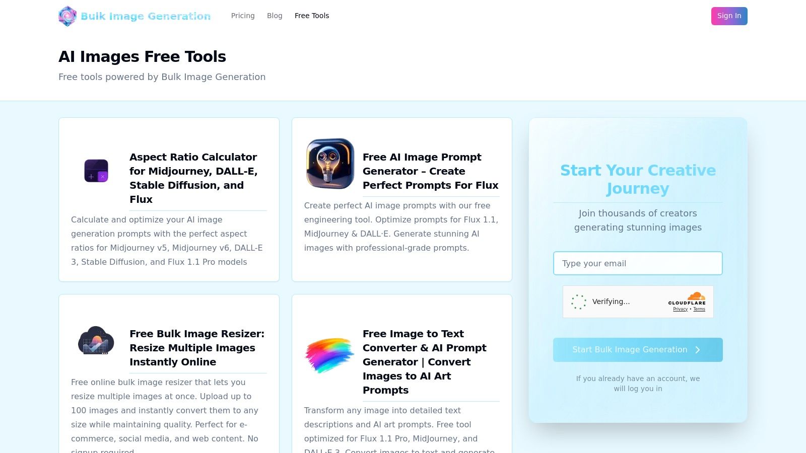 Free AI Tools - Bulk Image Generation AI