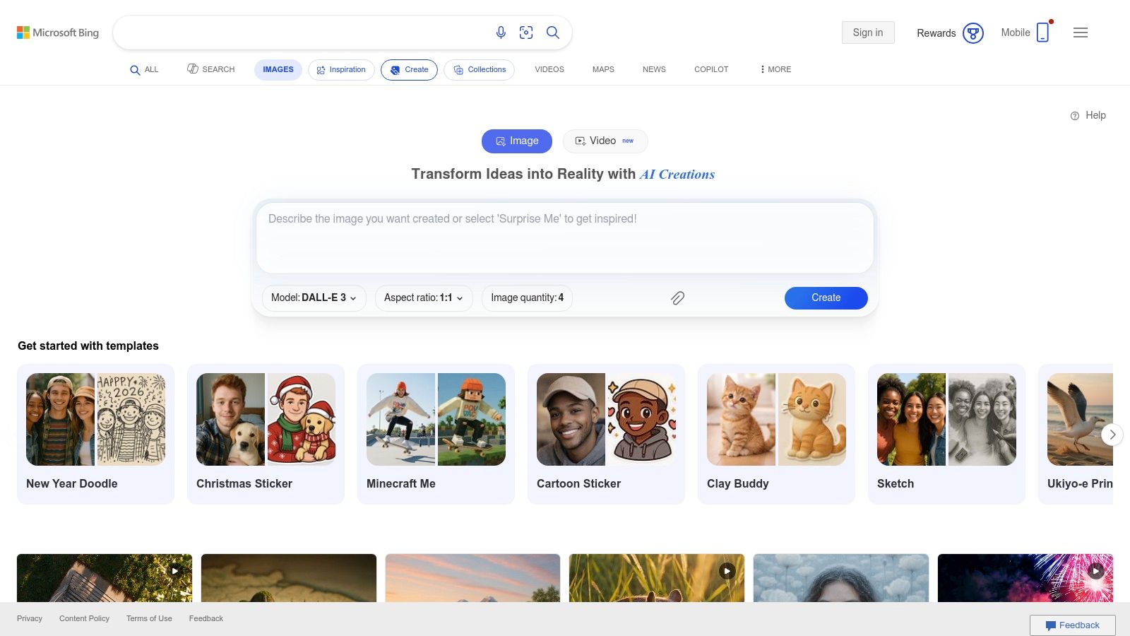 Microsoft Bing Image Creator (Designer/Copilot)
