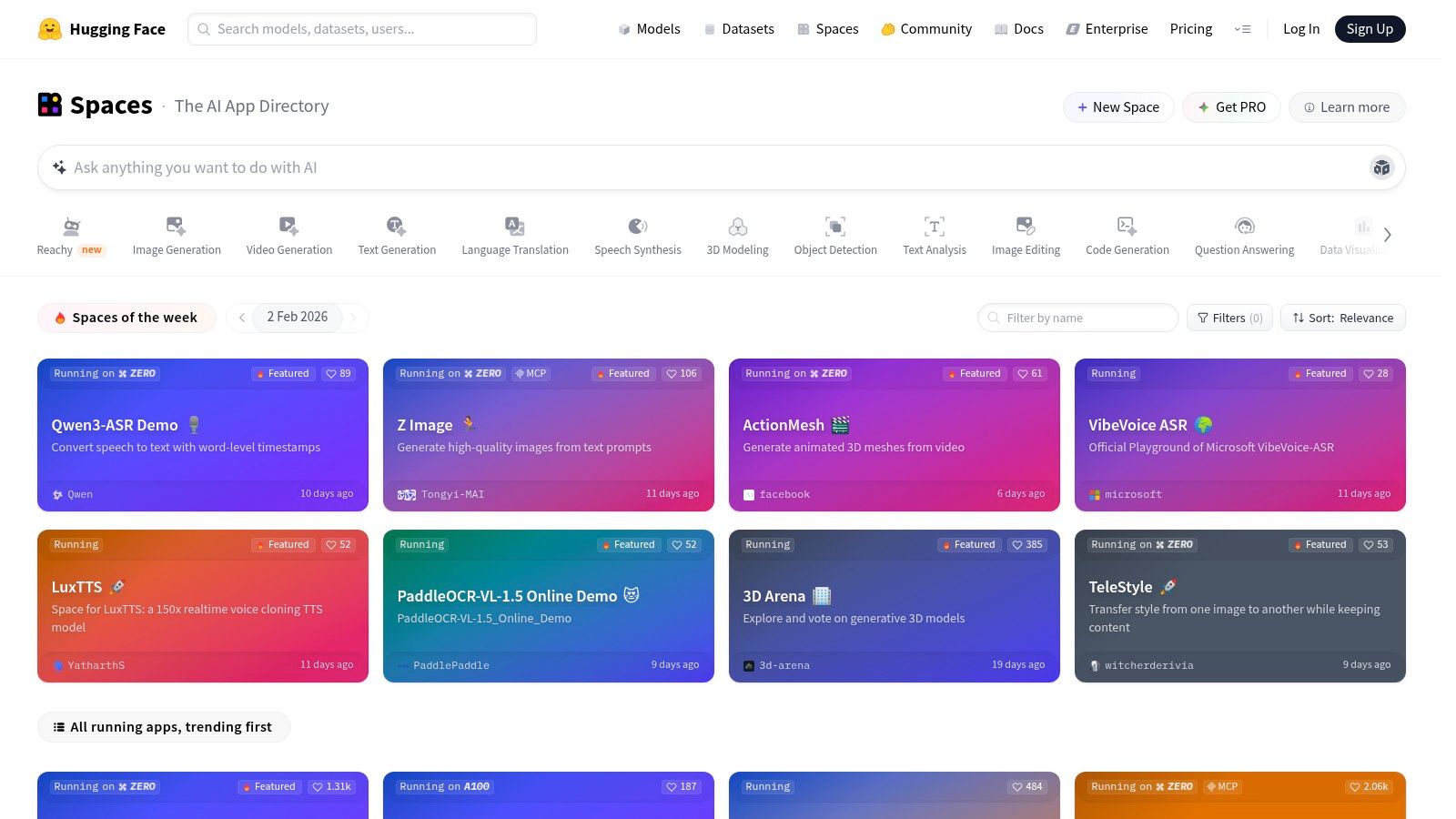 Hugging Face Spaces (Stable Diffusion demos and more)