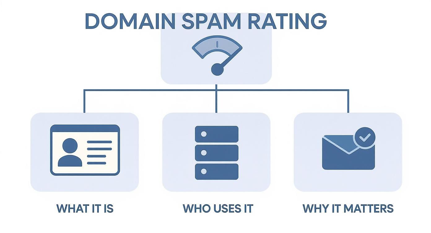 Flowchart explaining domain spam rating, detailing what it is, who uses it, and why it matters.
