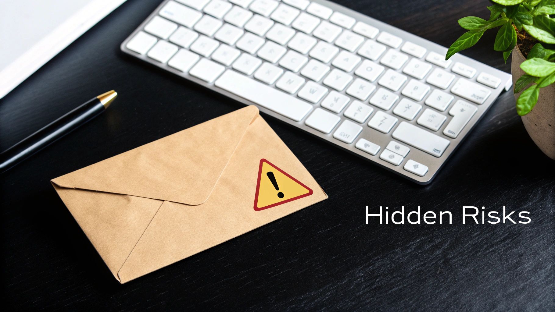 A warning sign icon overlaid on a laptop screen, illustrating the risks associated with disposable email addresses.