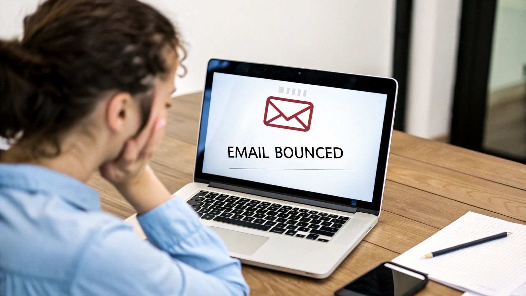 An email envelope with a 'return to sender' stamp, symbolizing a bounced email