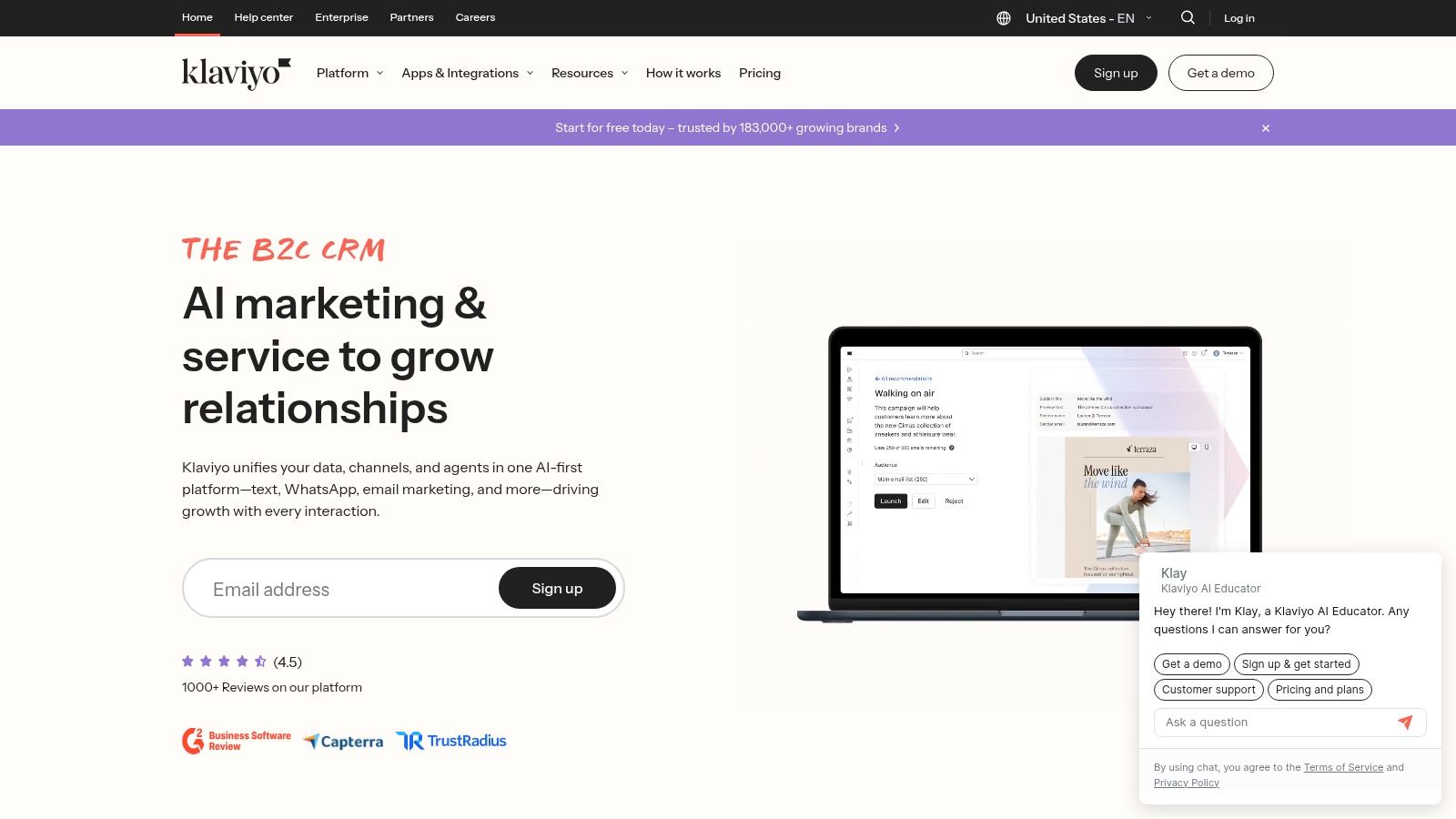 Klaviyo dashboard showcasing ecommerce analytics