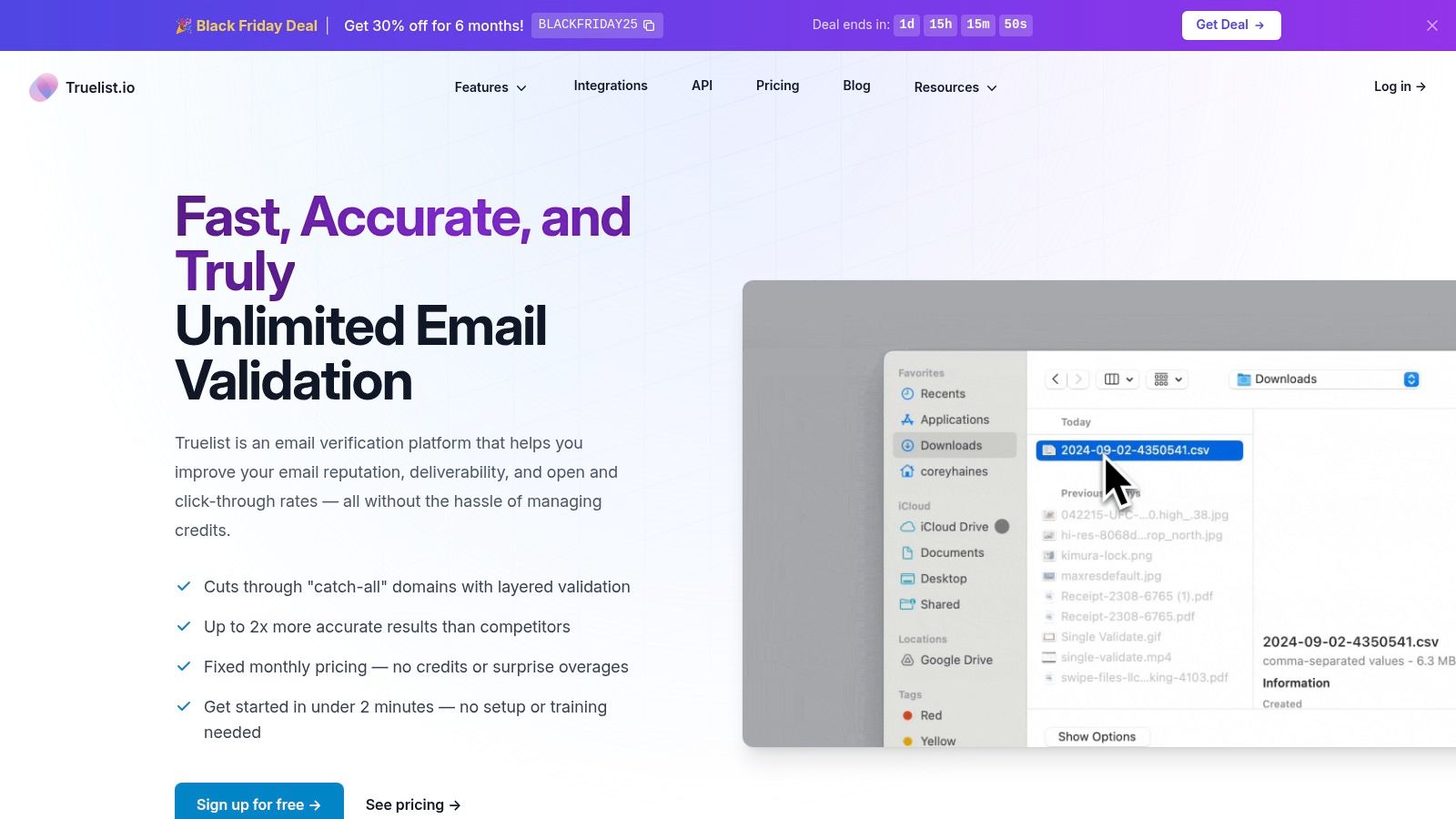 Truelist Dashboard showing email validation results and reporting