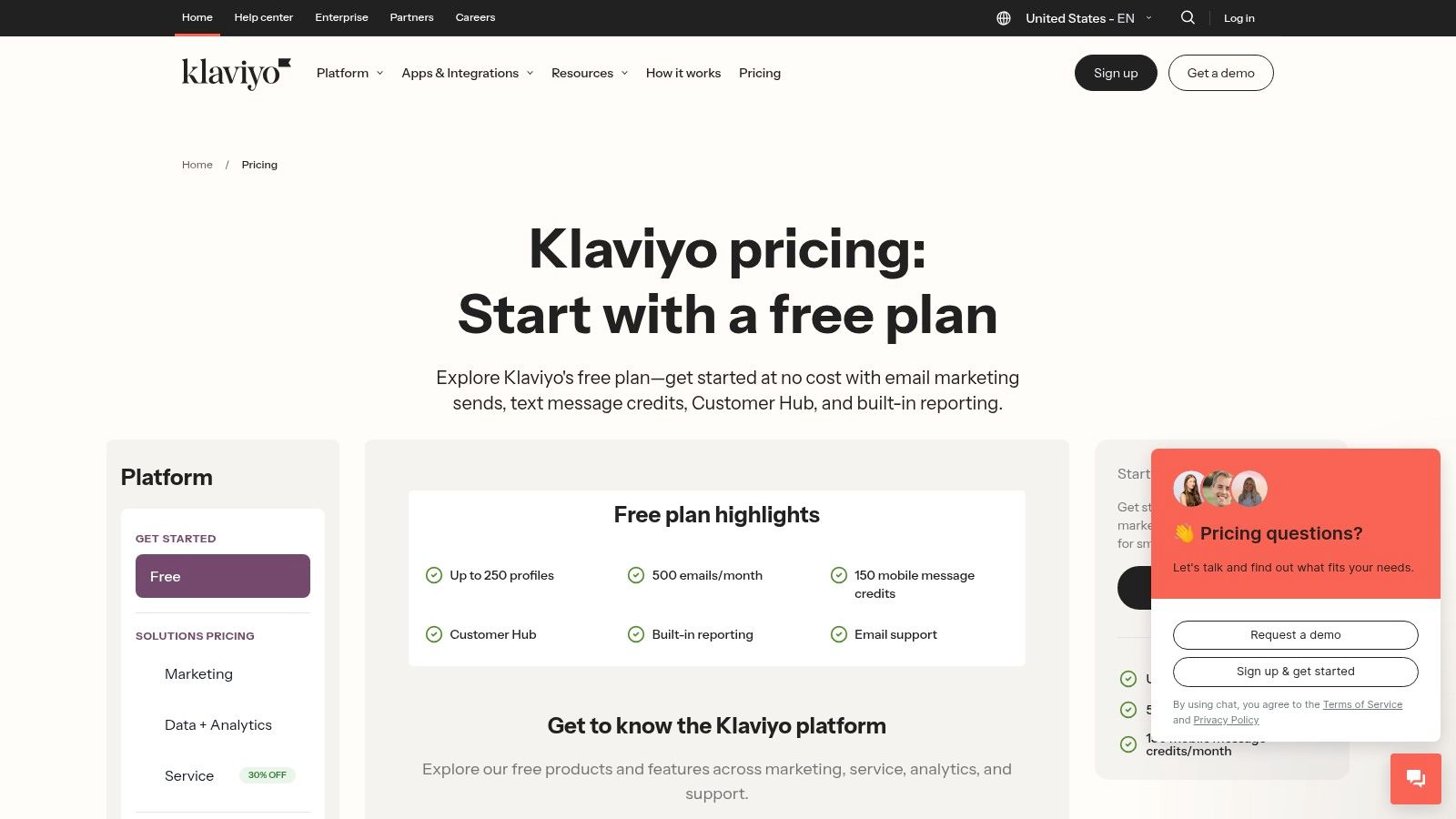 Klaviyo pricing tiers based on active profiles