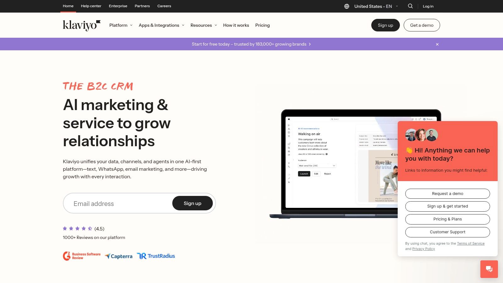 Klaviyo's ecommerce marketing platform