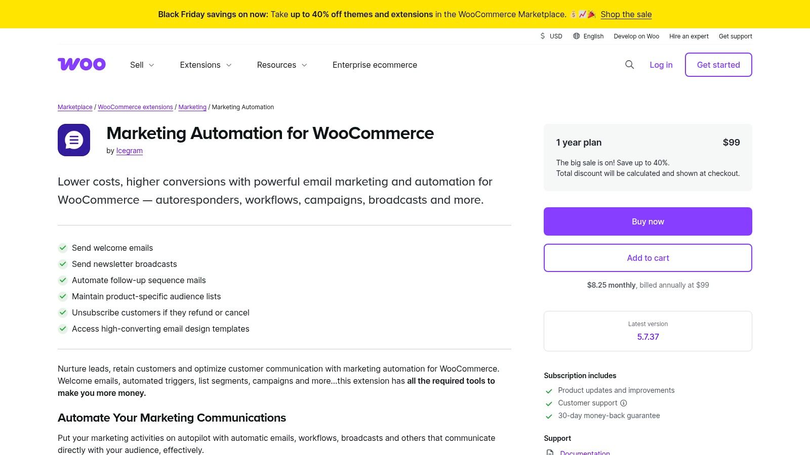 WooCommerce Marketplace (Marketing Automation extension example)