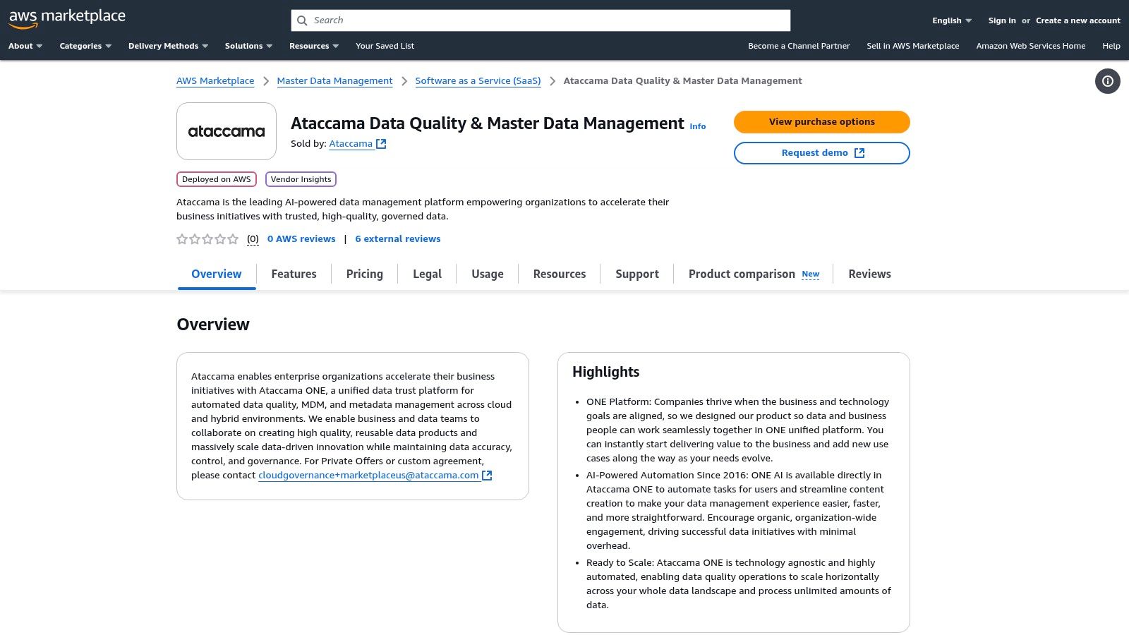 Ataccama via AWS Marketplace