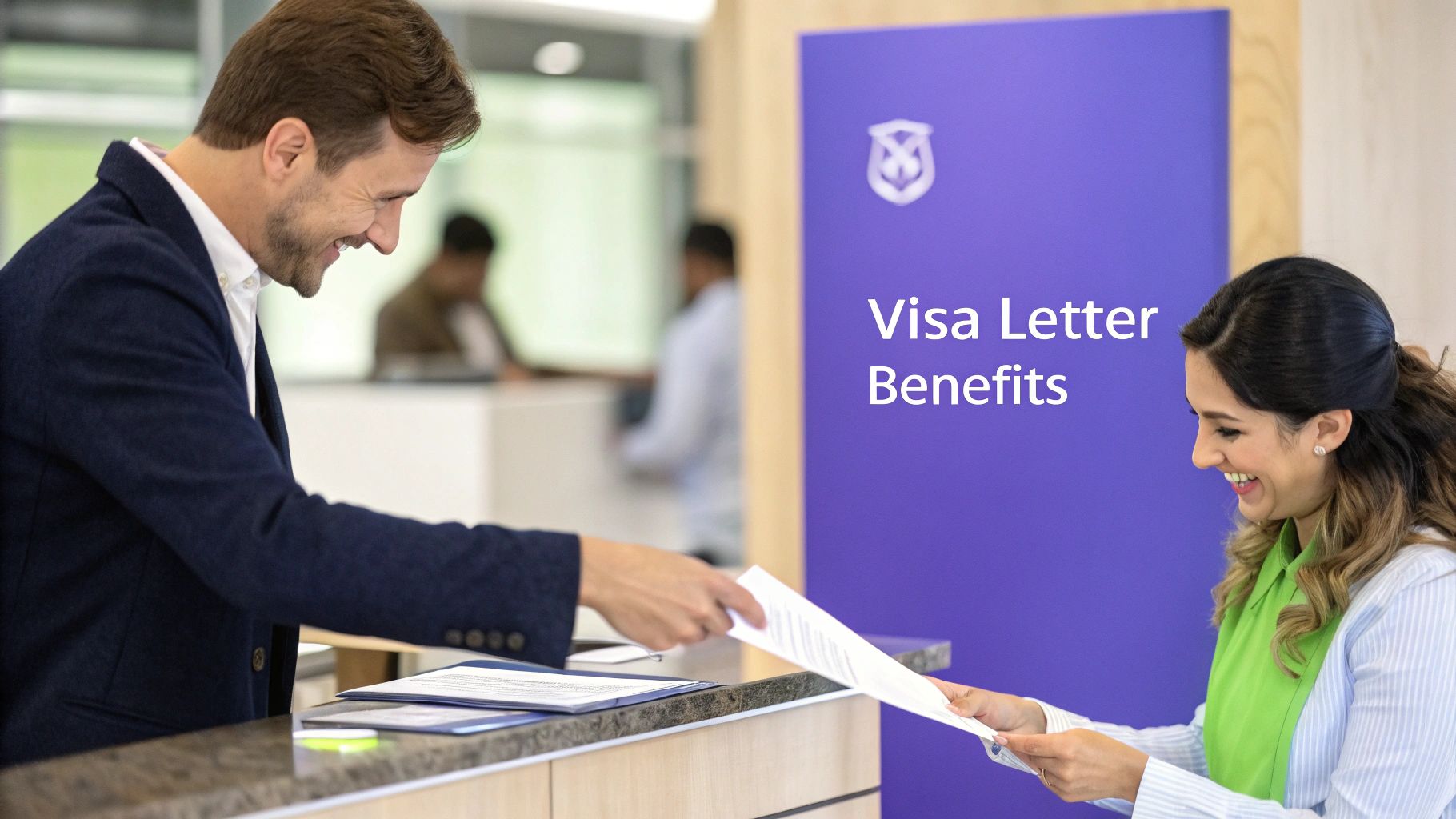 A person’s hands organizing documents, including a passport and flight tickets, on a wooden desk, symbolizing the structure of a visa application.