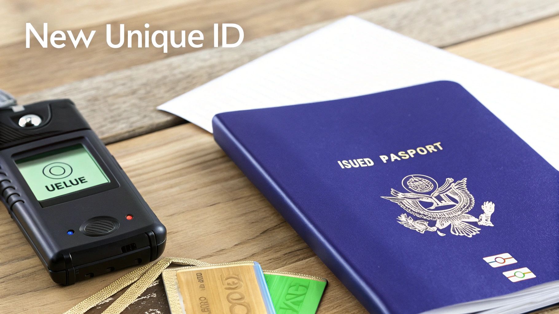 A close-up of a new passport being opened, highlighting the unique passport number on the identification page.