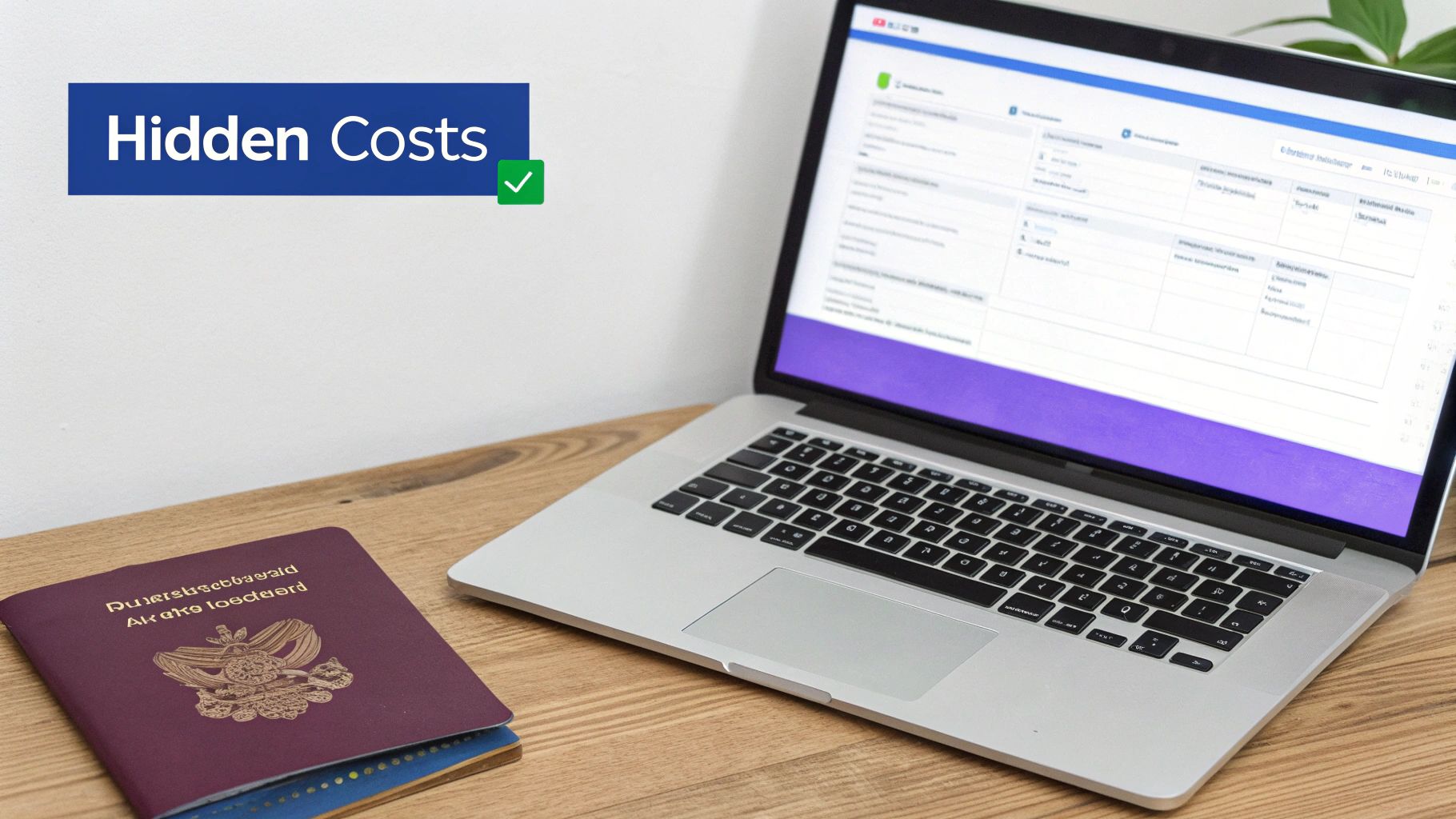 A traveler looking thoughtfully at their passport and a tablet displaying the Canada eTA application form.