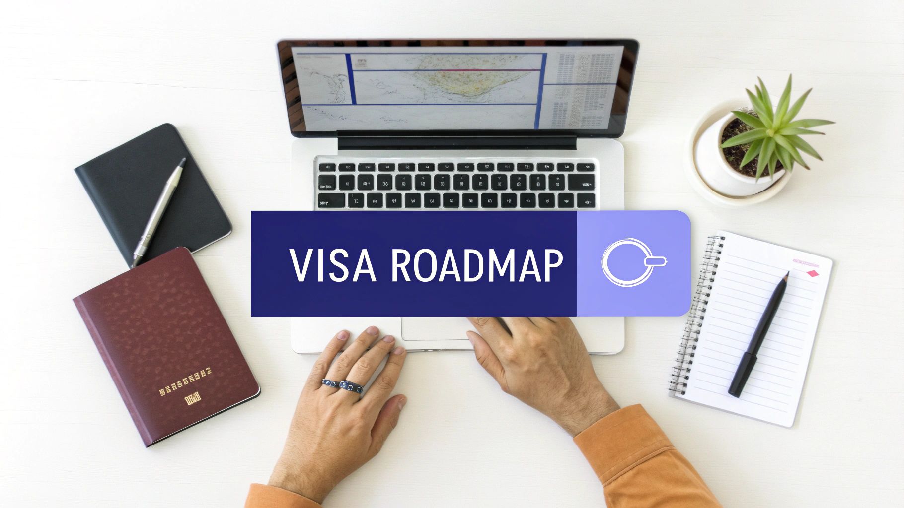 A person filling out a visa application form on a laptop.