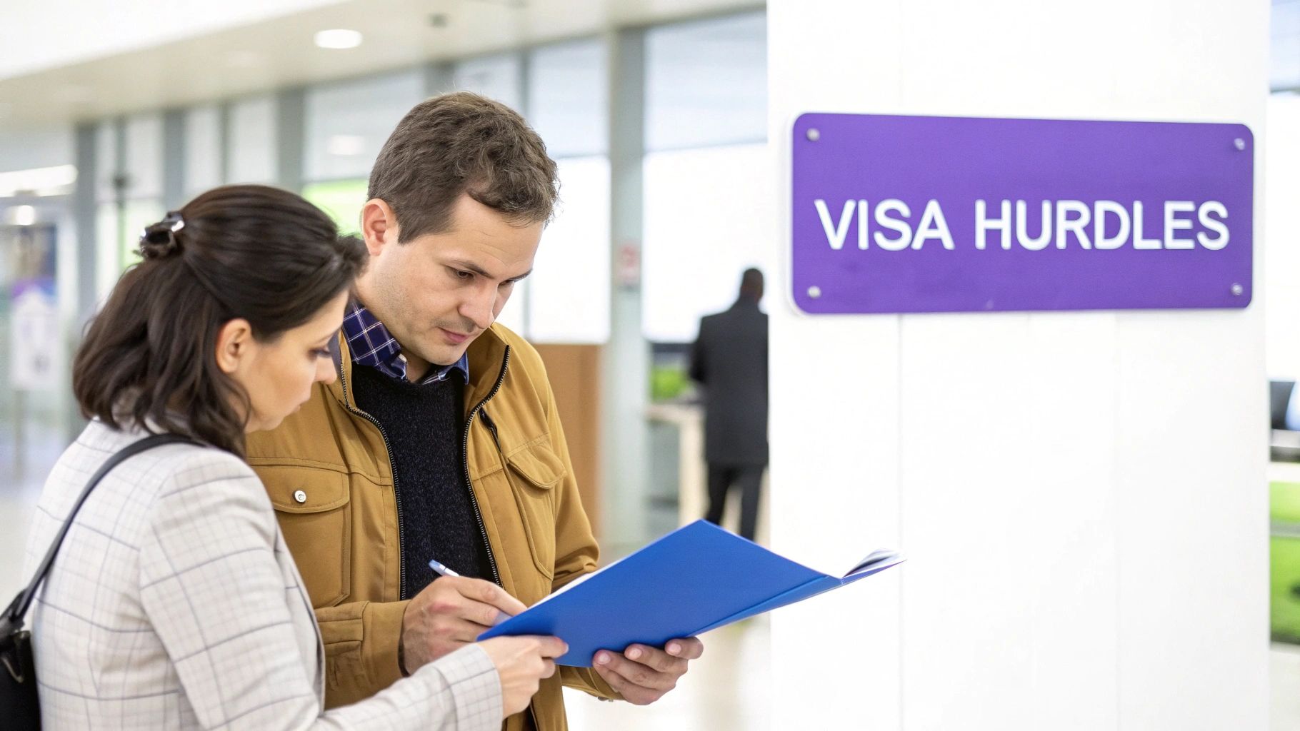 Traveler looking thoughtfully at an airport departures board.