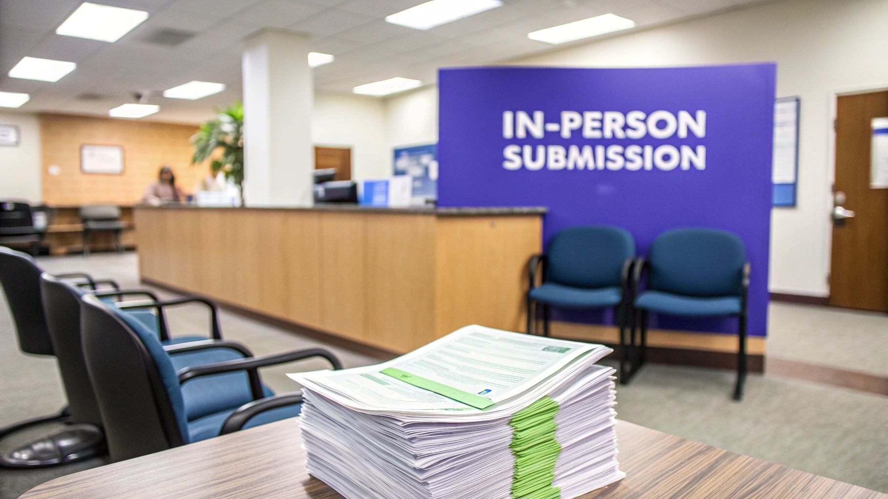 A family looks at a world map, planning their next adventure with their new passports.
