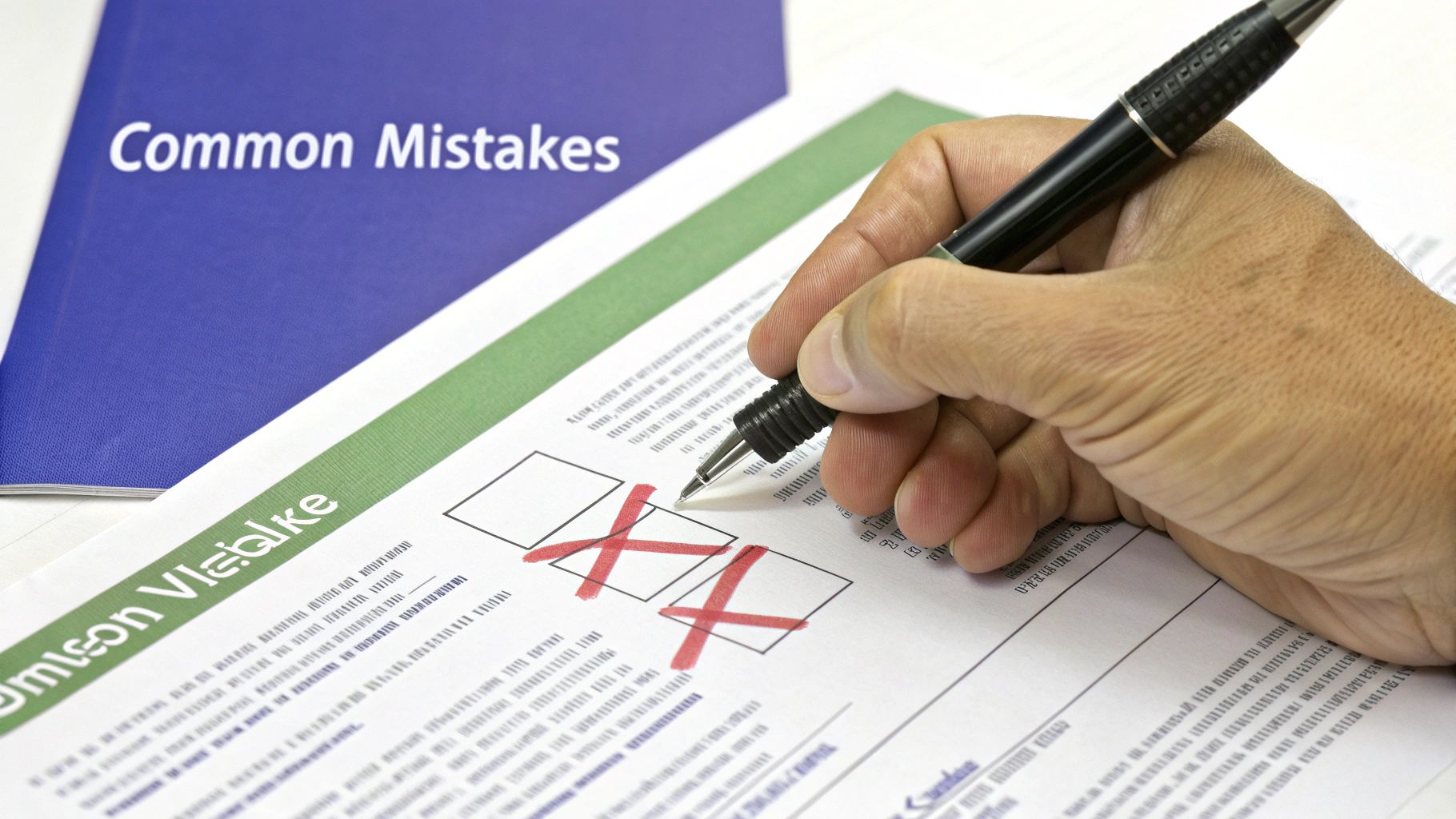 A red 'denied' stamp on a visa application, illustrating the negative outcome of making common mistakes.