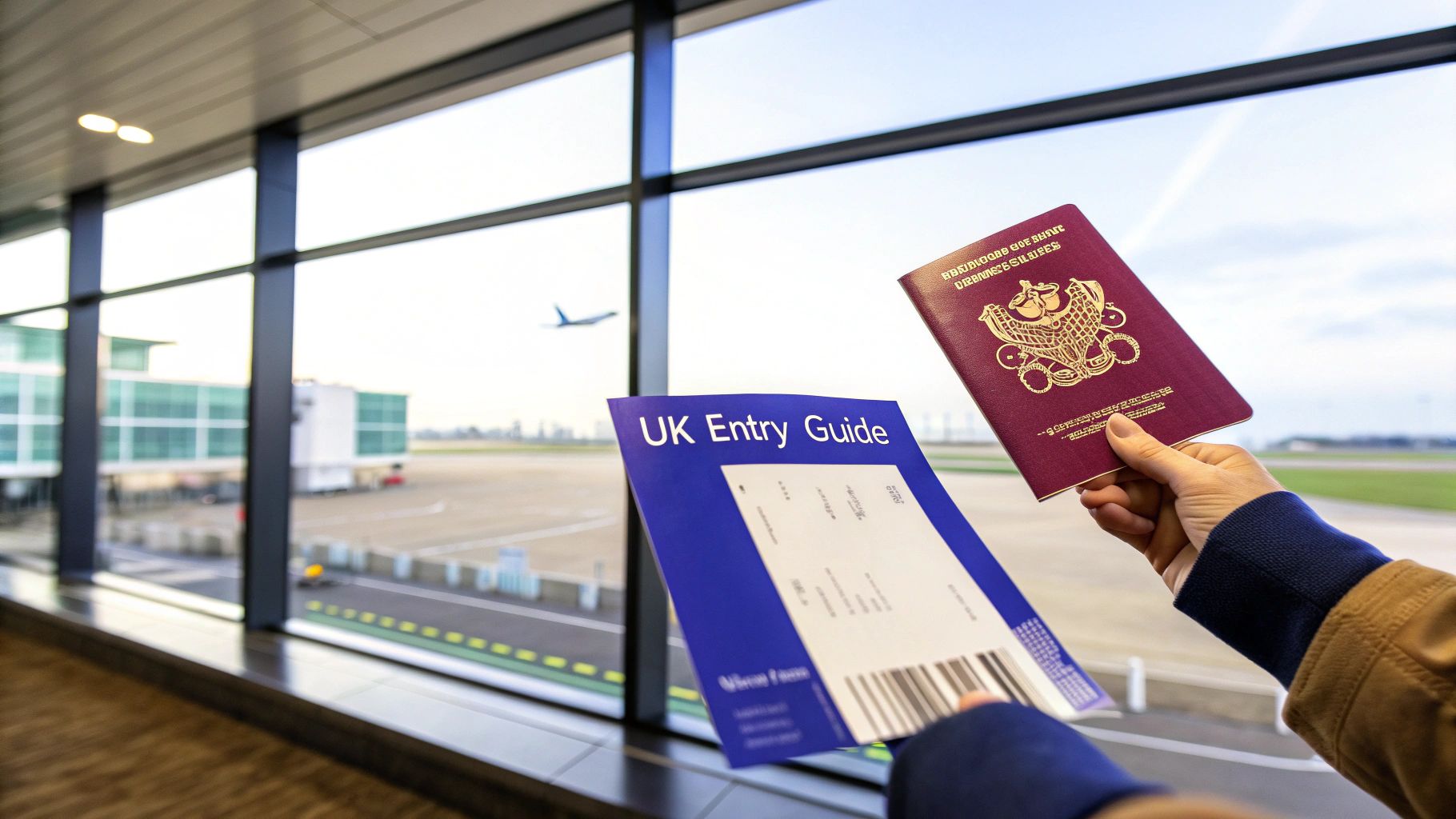 Woman checking her flight details on her phone in an airport lounge