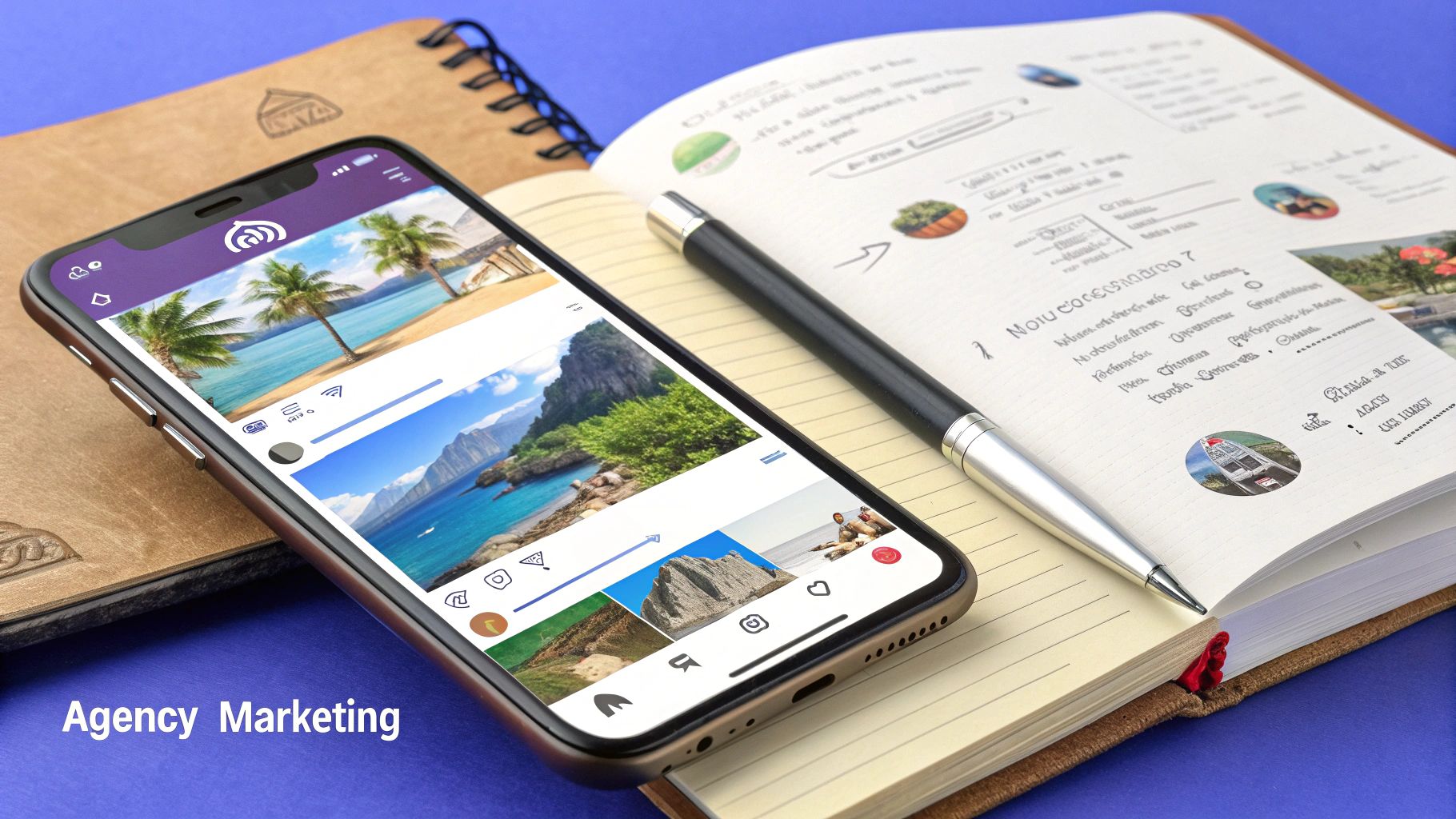 A travel agent presenting a trip itinerary to an excited couple.