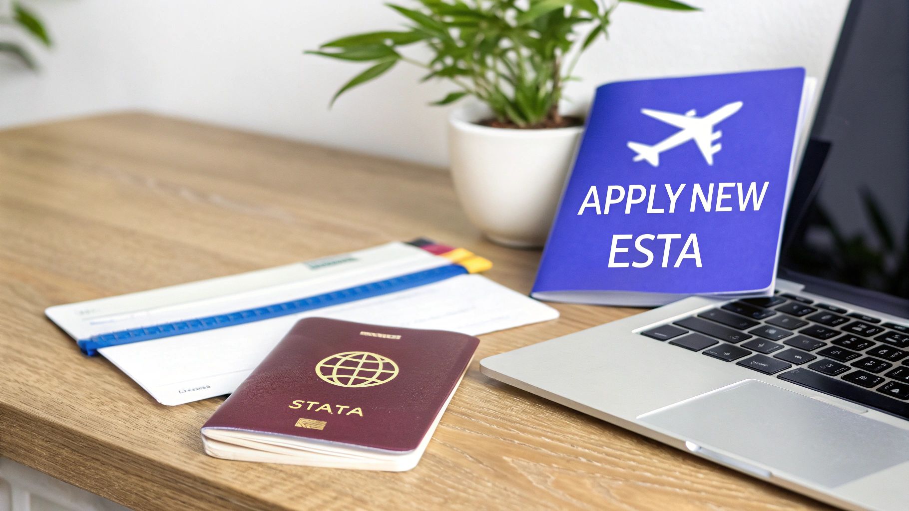A person holding a passport and pointing to a travel map, symbolizing travel preparation for the US.