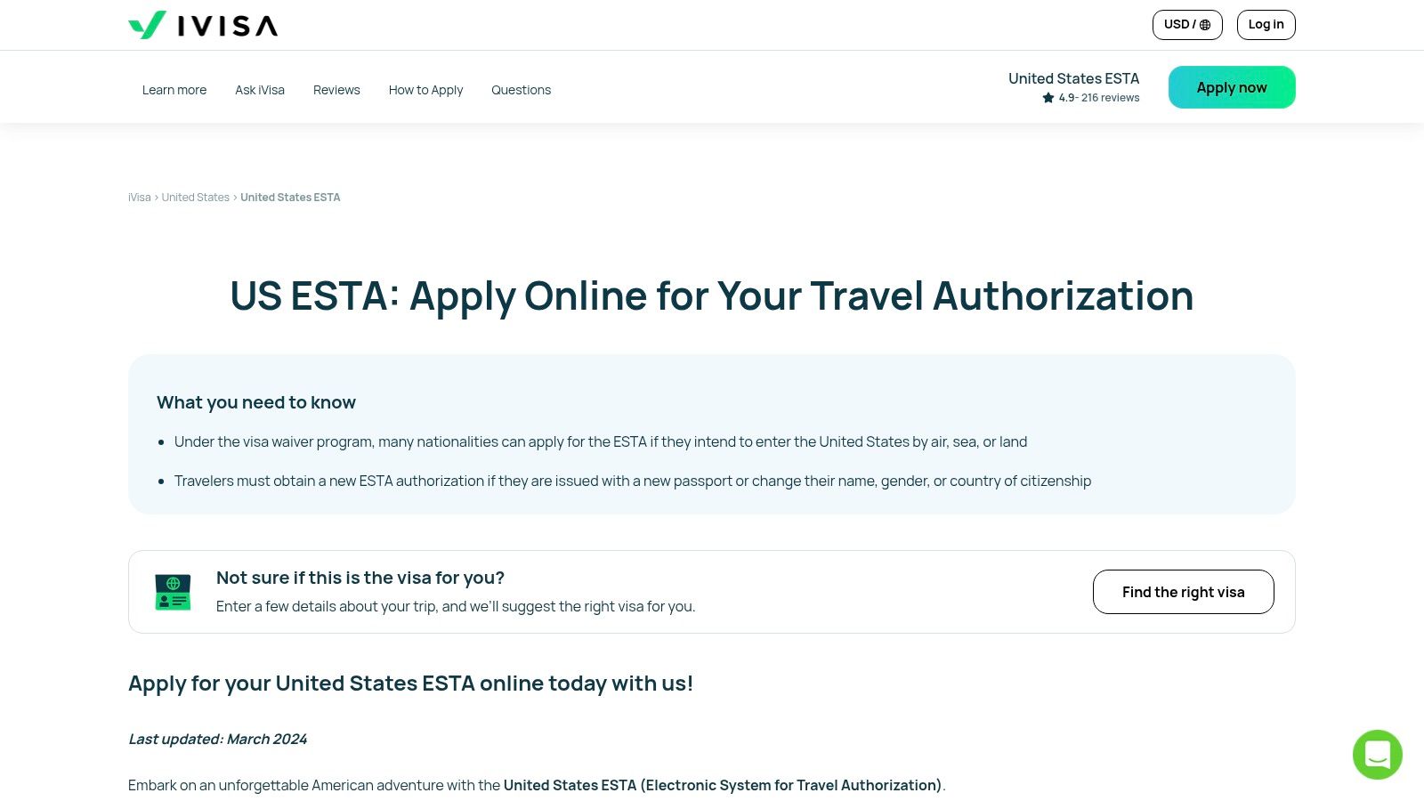 iVisa – Paid ESTA preparation and submission service