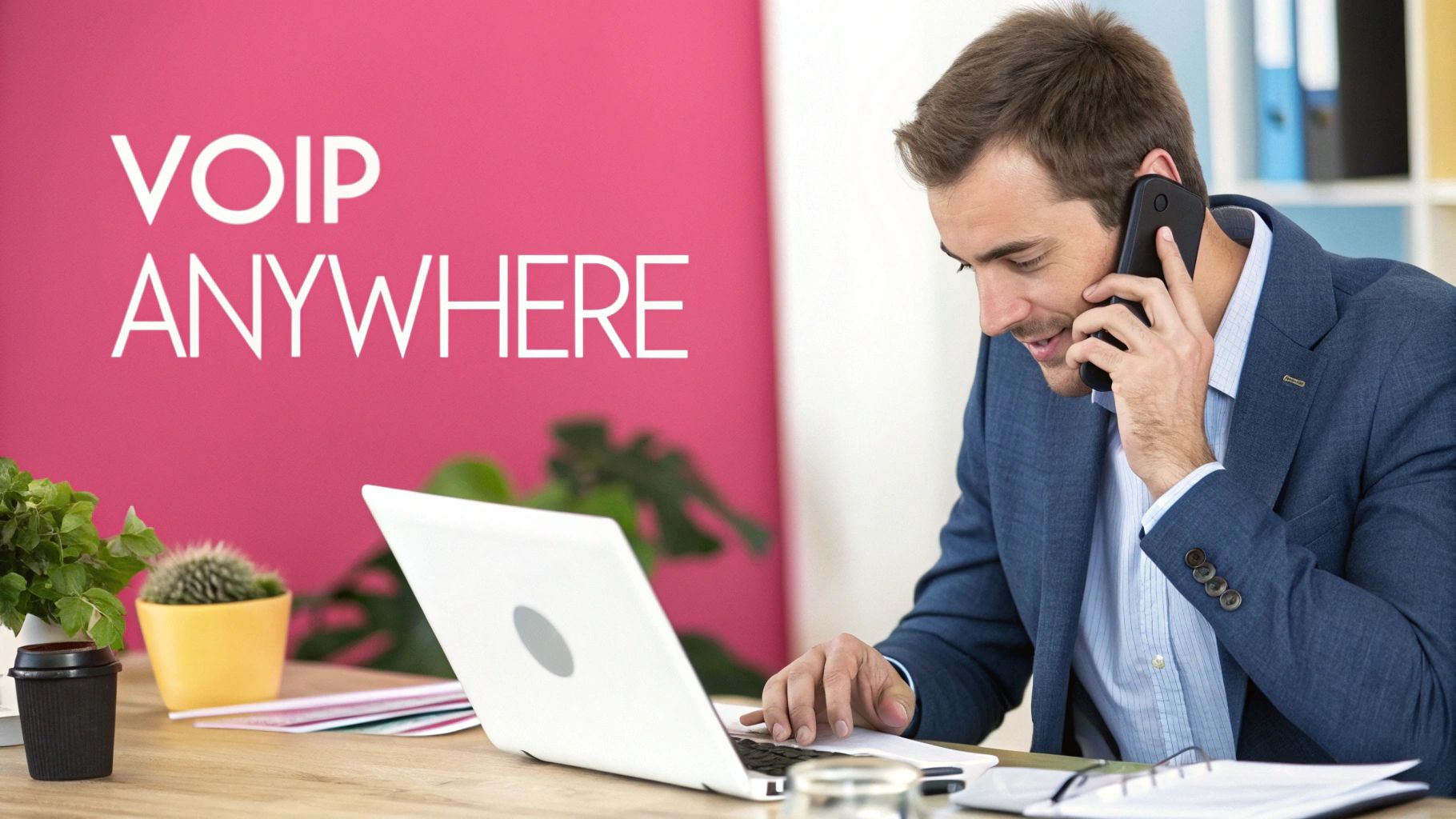 A Professional Using A Voip Headset In A Modern Office