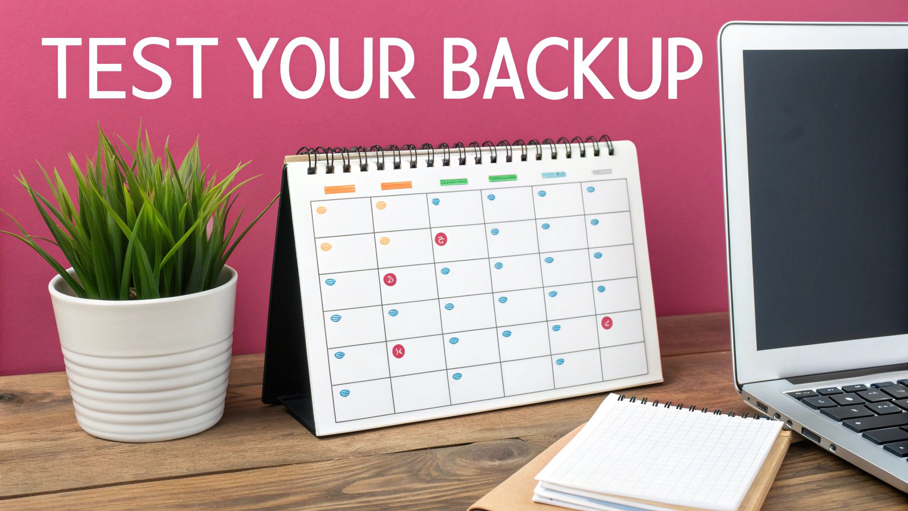 A person at a desk interacting with a cloud interface on a monitor, symbolising the setup of a backup strategy.