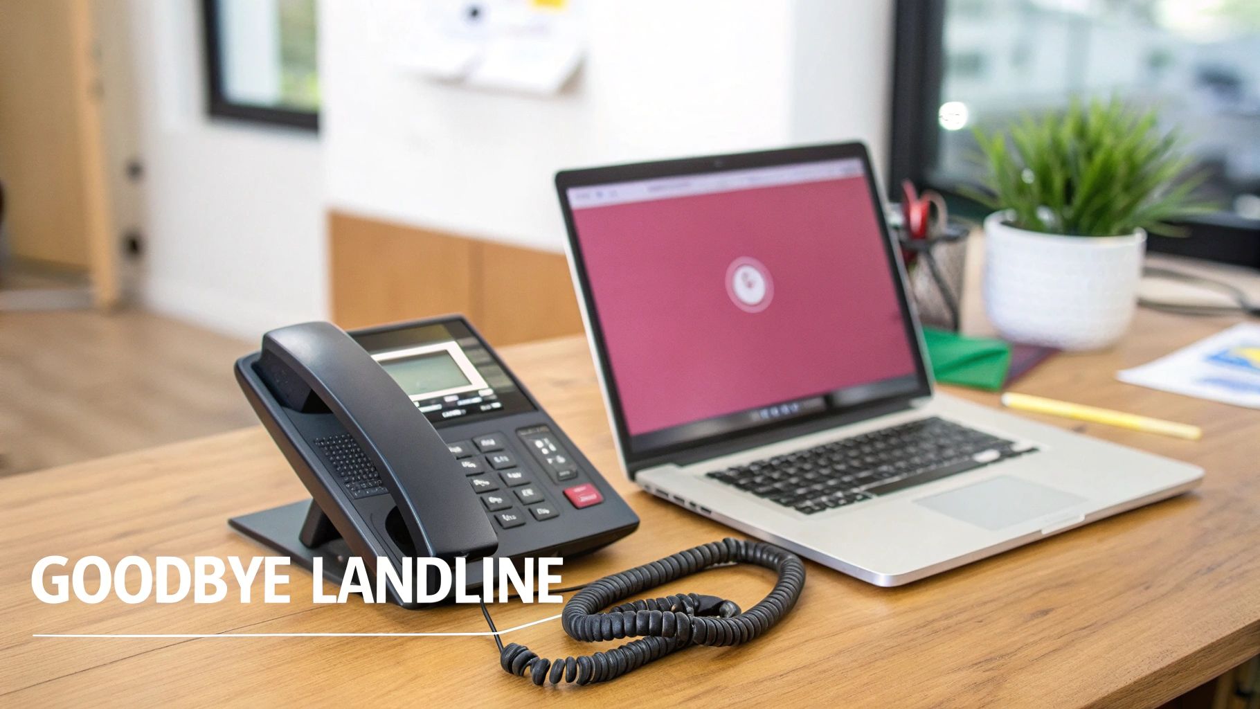 Unlock The Strategic Benefit Of Voip For Your Business A Black Landline Telephone And A Silver Laptop Sit On A Wooden Office Desk, Hinting At A Technology Upgrade.