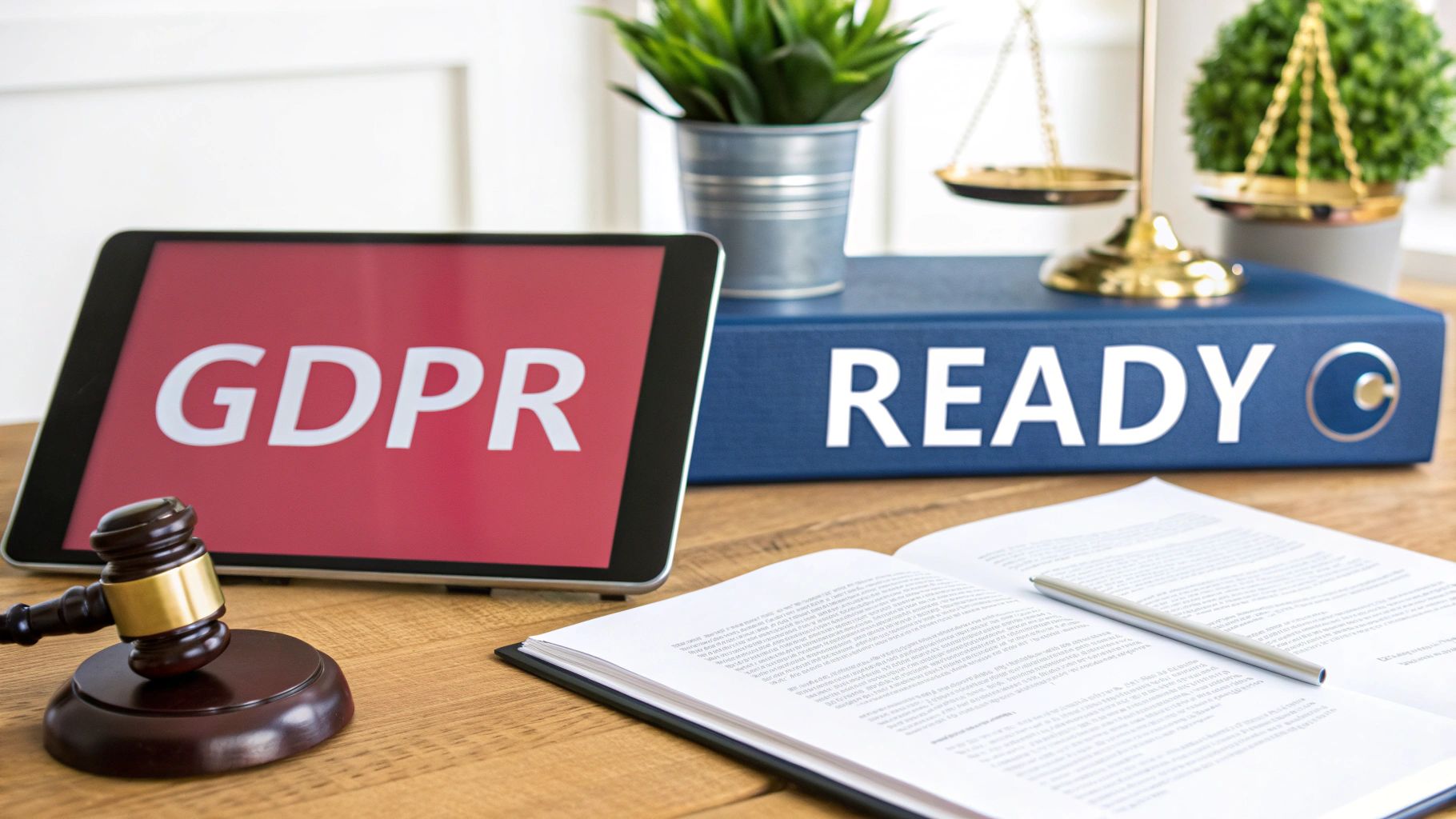 A person working on a laptop with a padlock icon, symbolising data security and GDPR compliance.