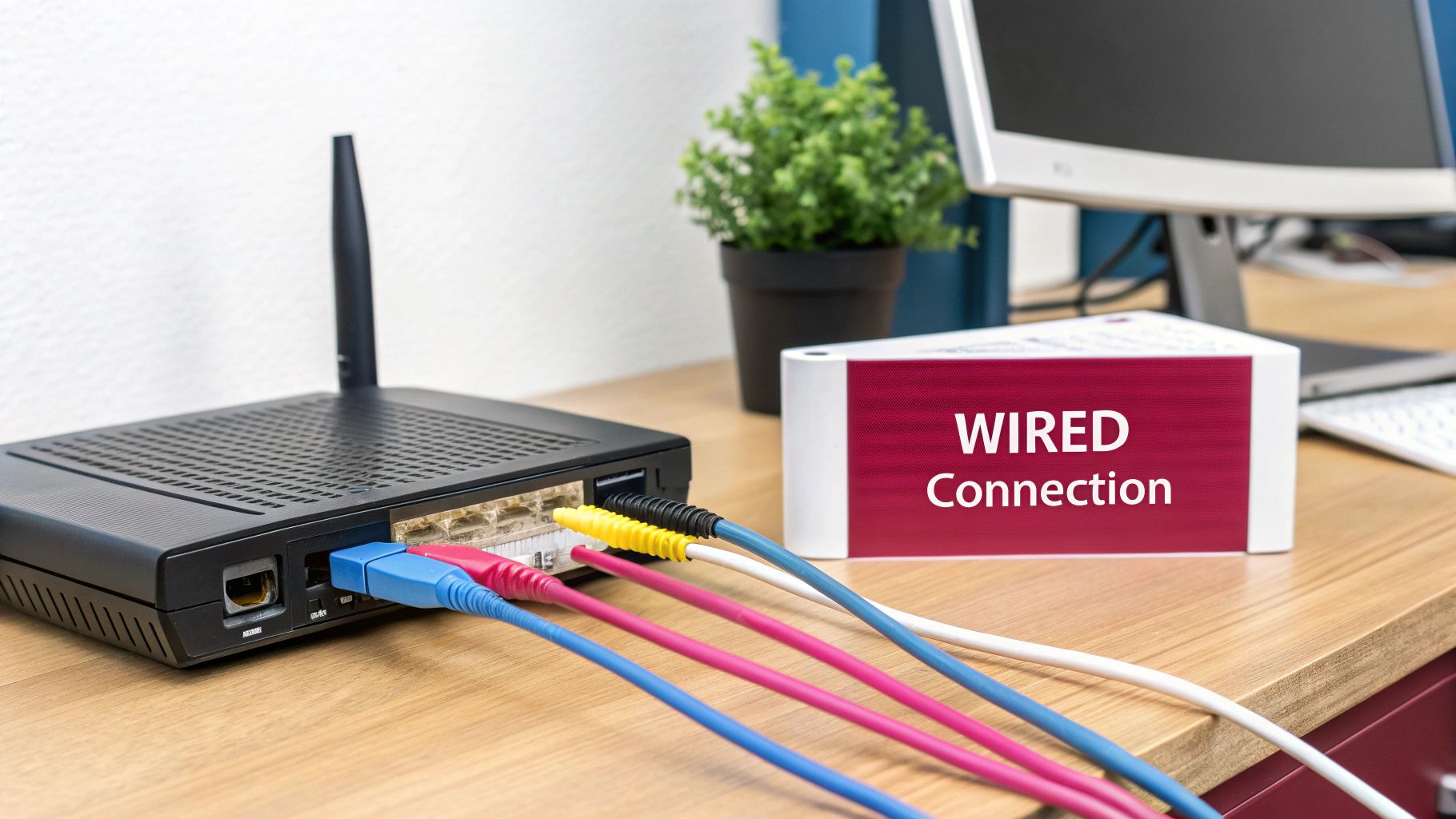 An Image Of A Network Switch With Glowing Lights And Connected Ethernet Cables, Representing Network Hardware Optimisation.
