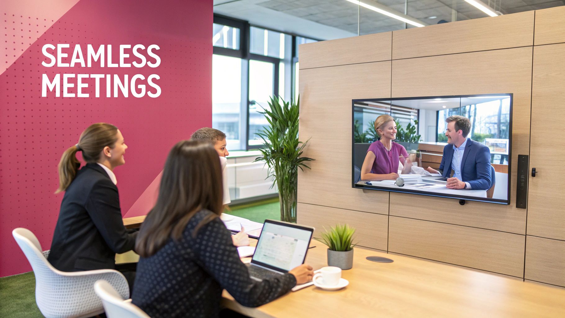 A Professional Team Collaborating Effectively During A Video Conference, Demonstrating The Clarity And Reliability Provided By Qos.
