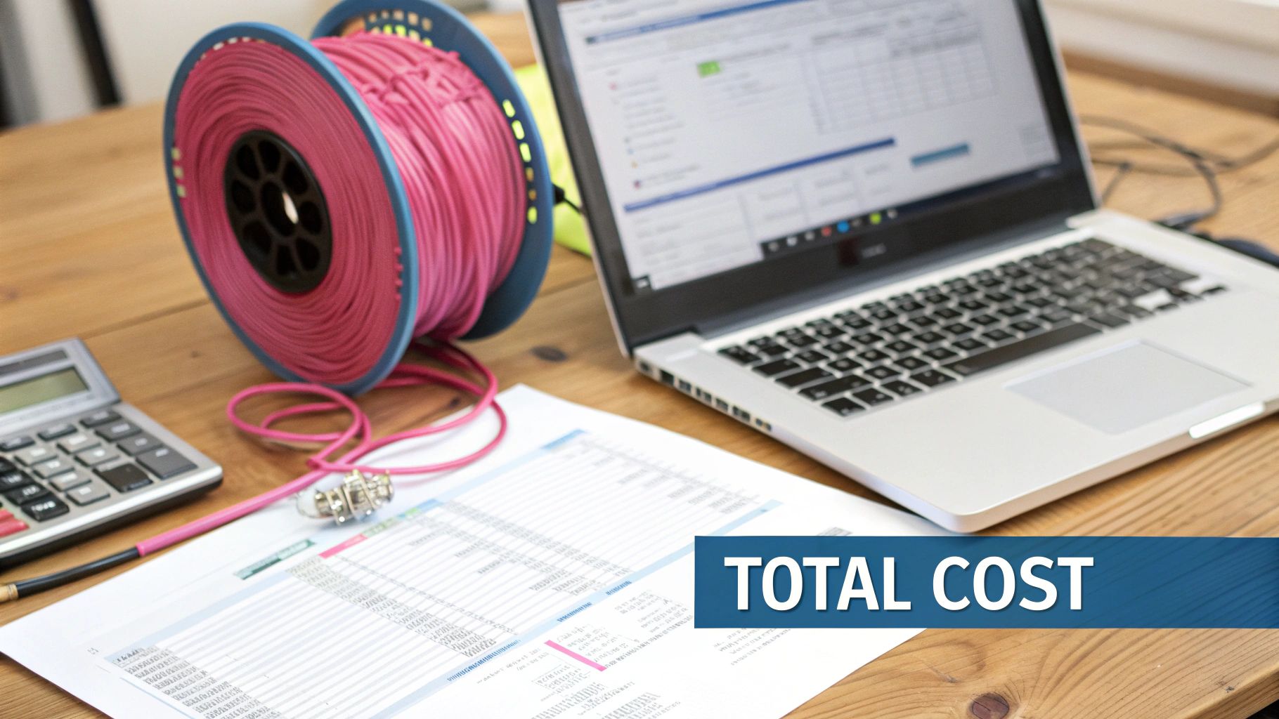Cat6 Vs Cat8: The Right Choice For Your Professional Services Firm Network Cable Spools On Desk With Laptop And Spreadsheets Calculating Total Installation Costs
