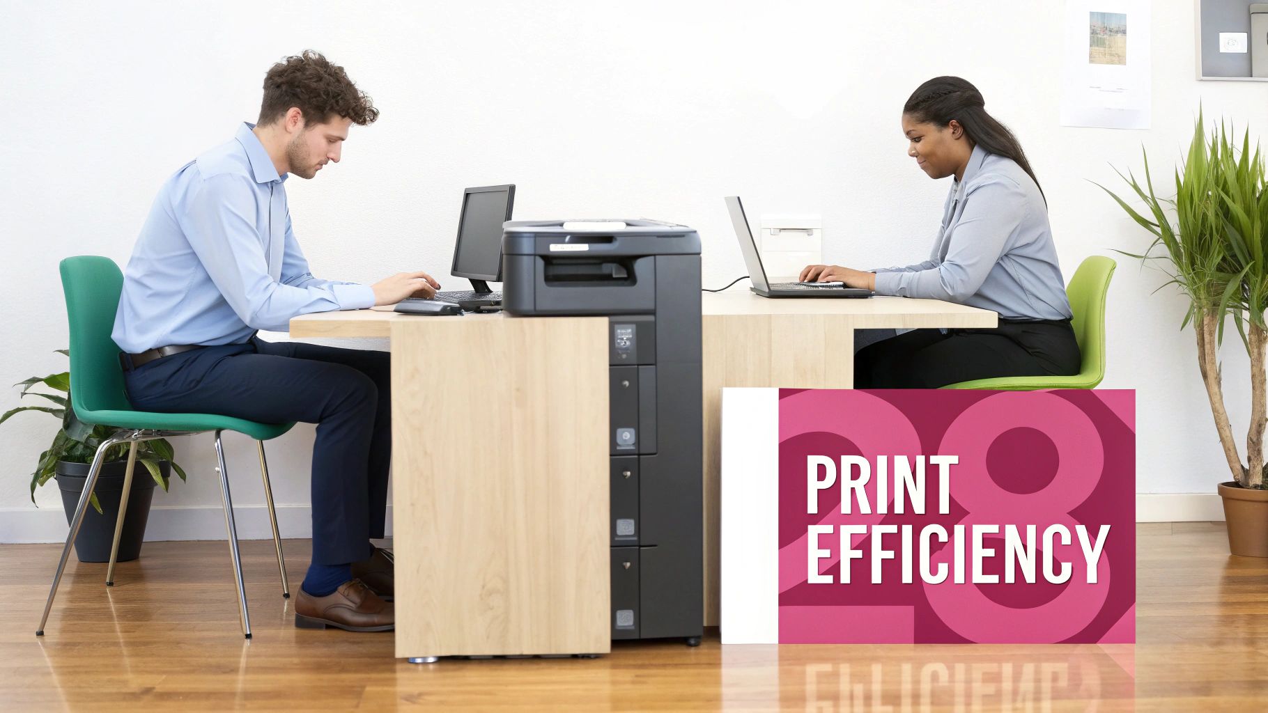 Managed Print Services Solutions For Uk Businesses A Professional Business Meeting With People Collaborating Around A Tablet And Documents.