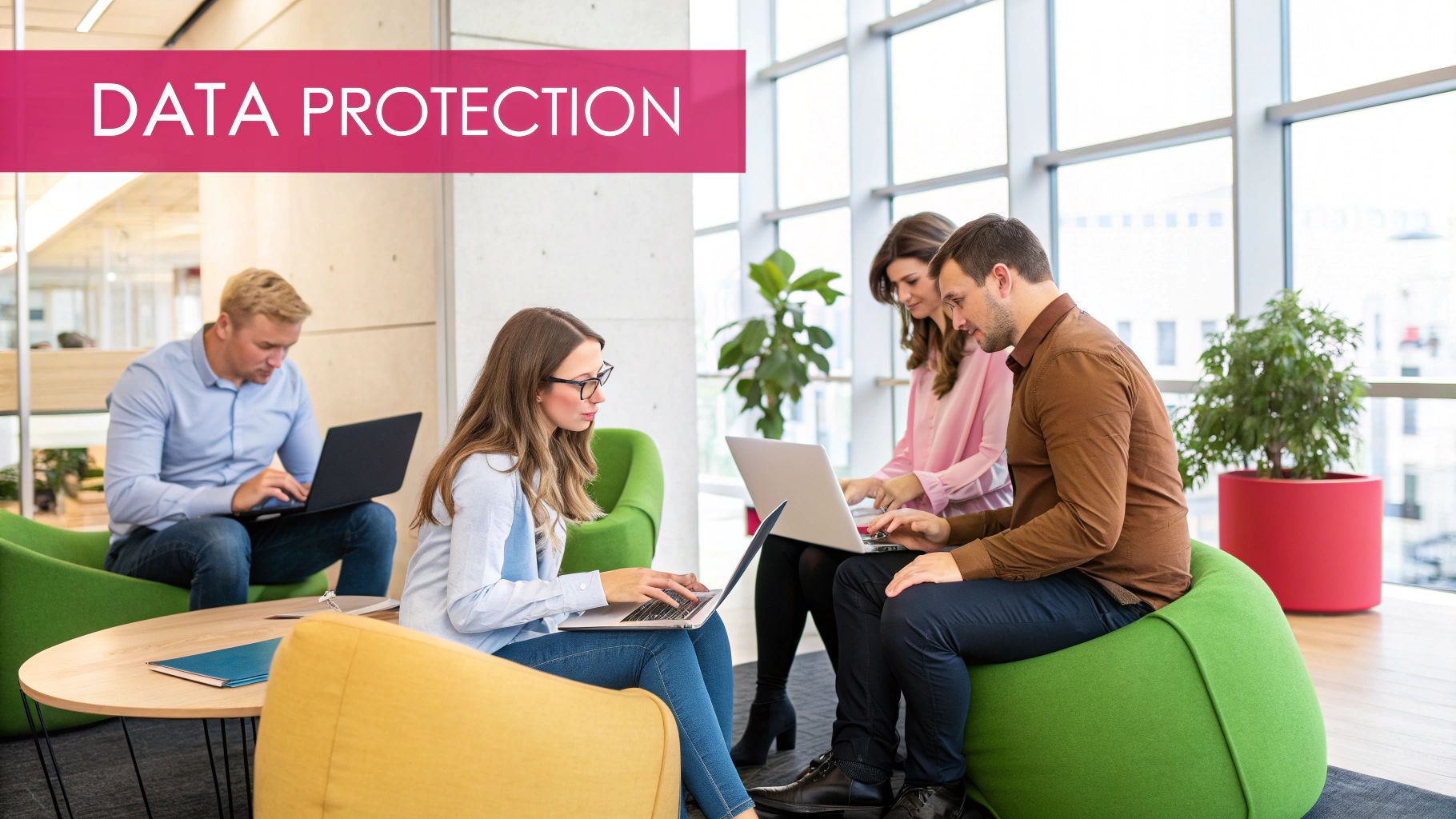 A Professional Team Collaborating On A Gdpr Compliance Strategy In A Modern Office Setting, Representing The Strategic Business Benefits.