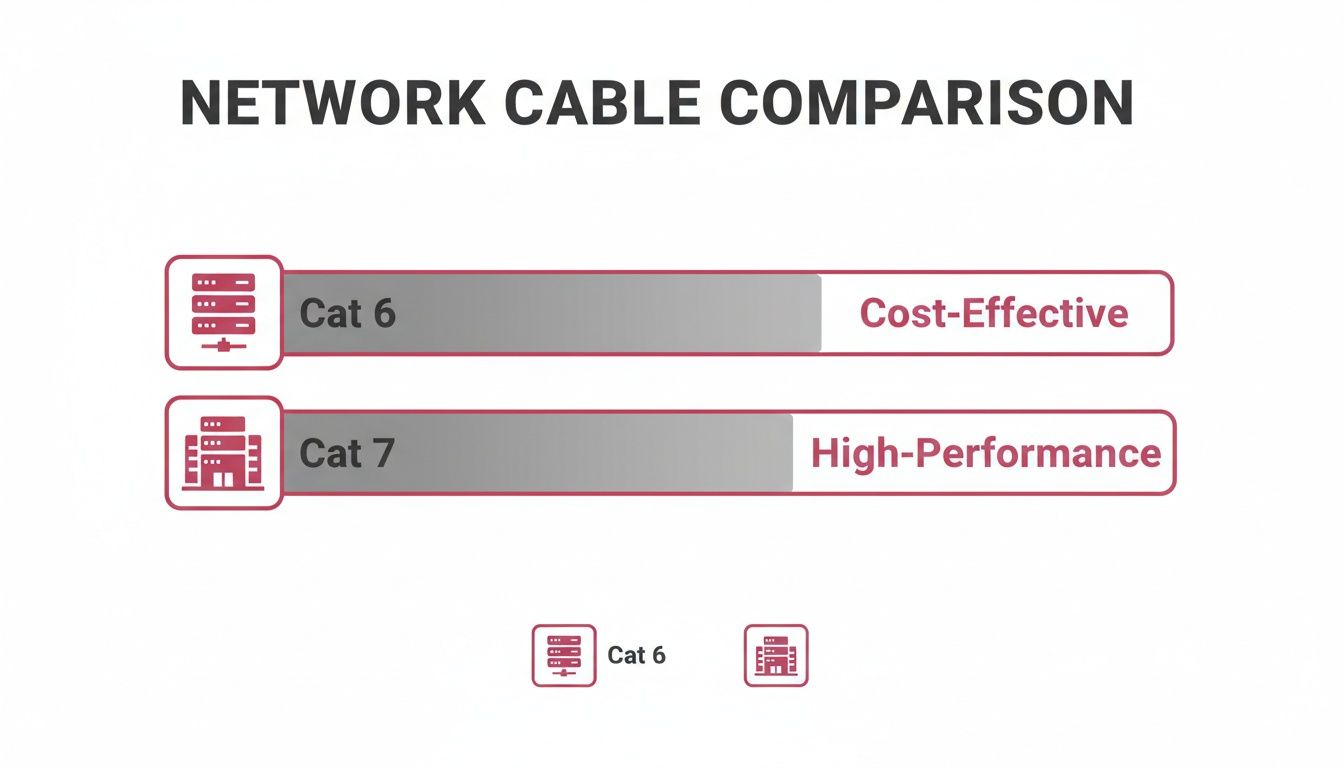 Cat 6 Vs Cat 7: A Practical Comparison For Uk Businesses A Comparison Chart Illustrating Cat 6 Network Cables As Cost-Effective And Cat 7 As High-Performance.