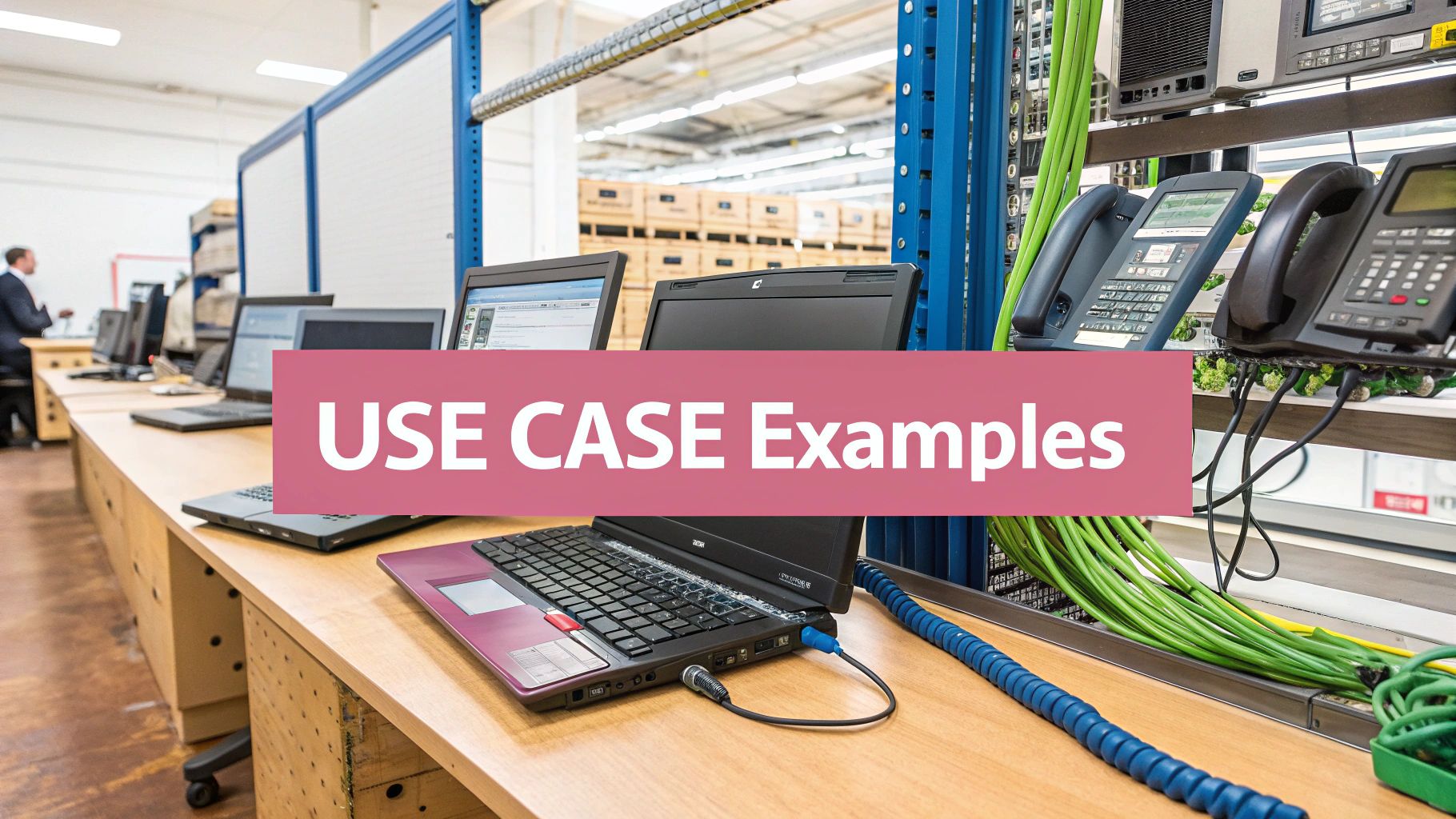 Cat 6 Vs Cat 7: A Practical Comparison For Uk Businesses An Organized Technical Workspace With Laptops, Business Phones, And Green Ethernet Cables On A Desk.