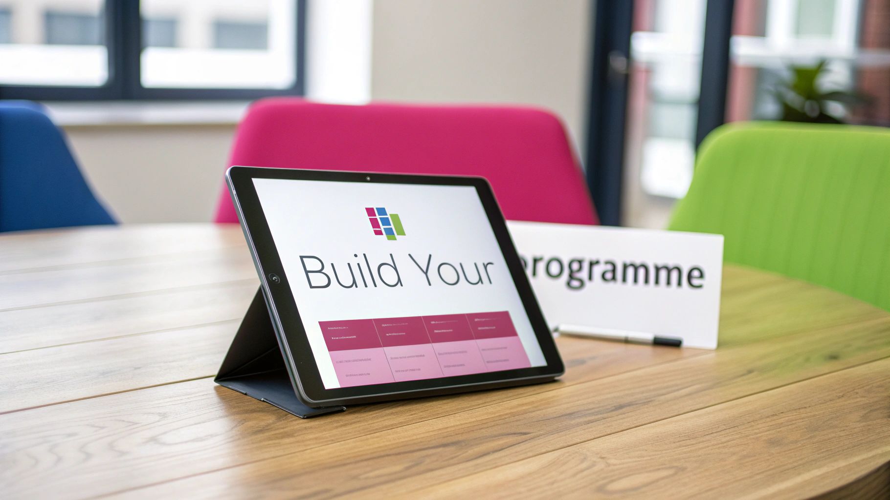 A team collaborating on a cybersecurity strategy in a modern office