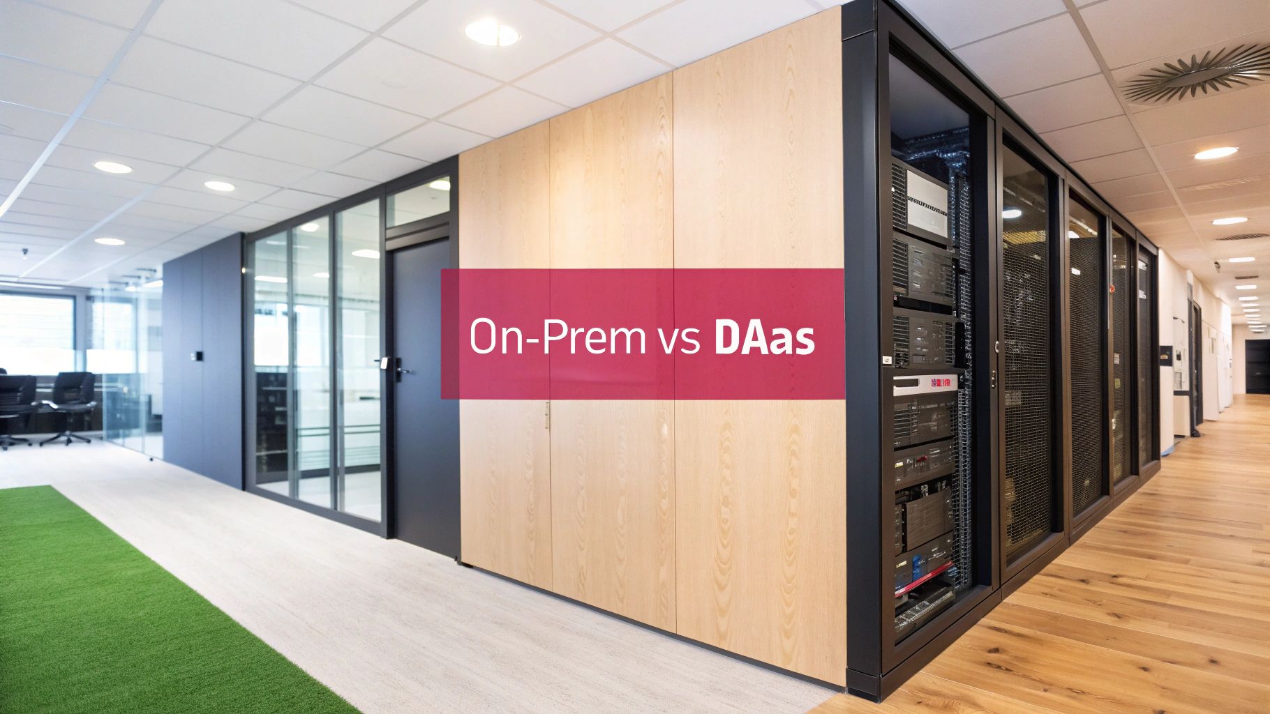 Modern Office Server Room Displaying On-Premises Versus Desktop As A Service Comparison