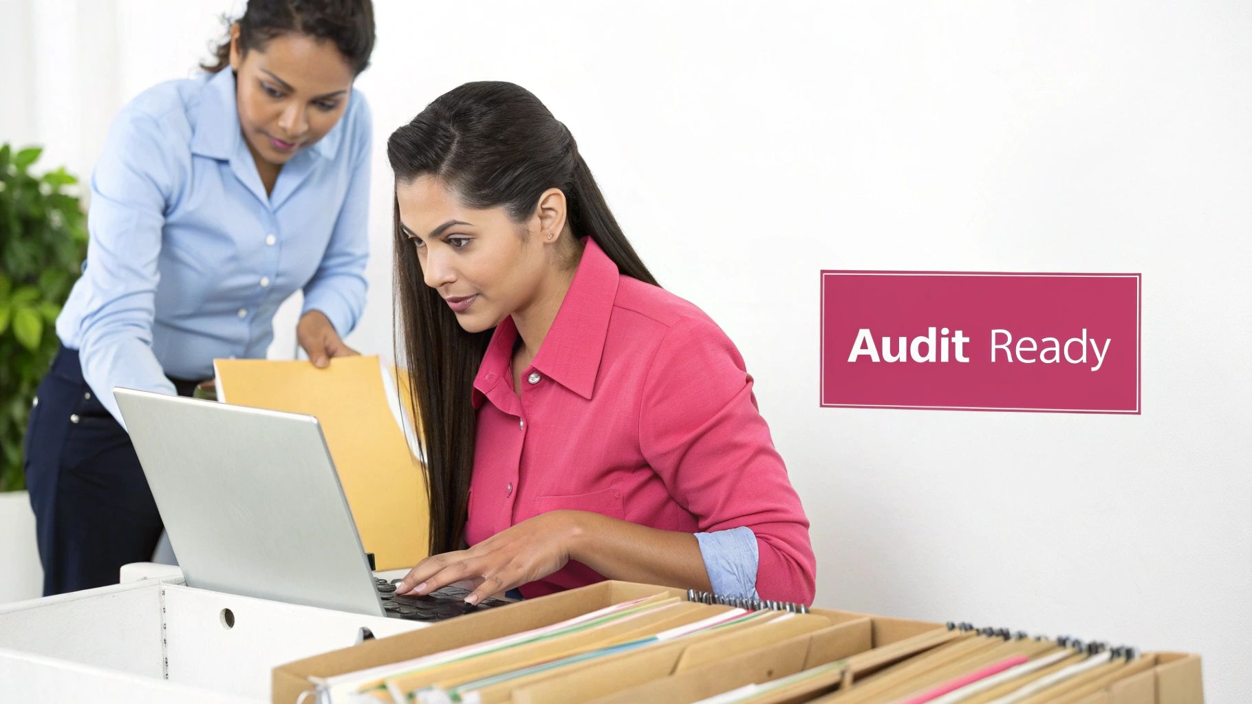 Auditors Reviewing Documents And Talking With Team Members In A Professional Office Setting.