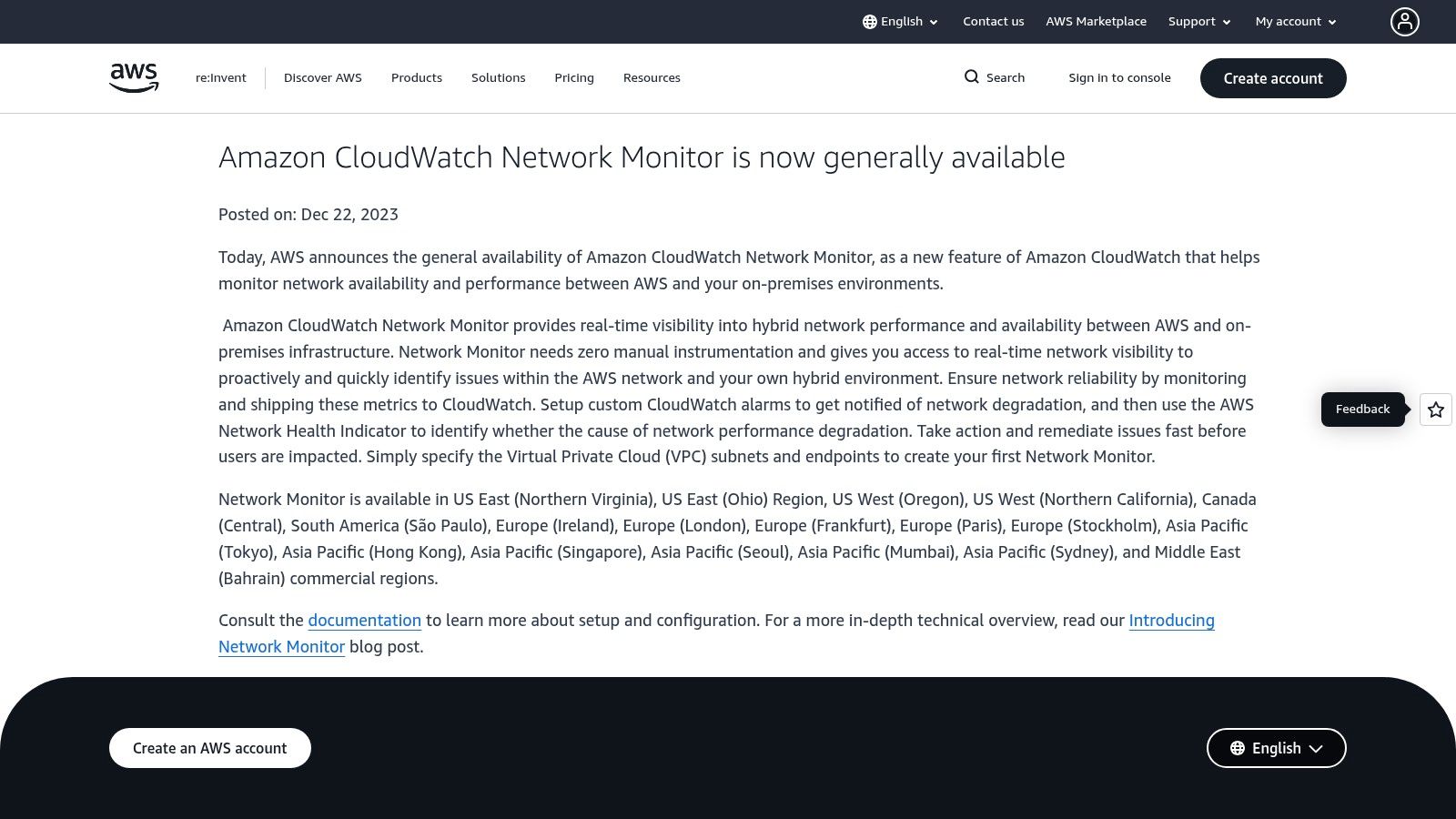 Amazon Web Services – Cloudwatch Network Monitor