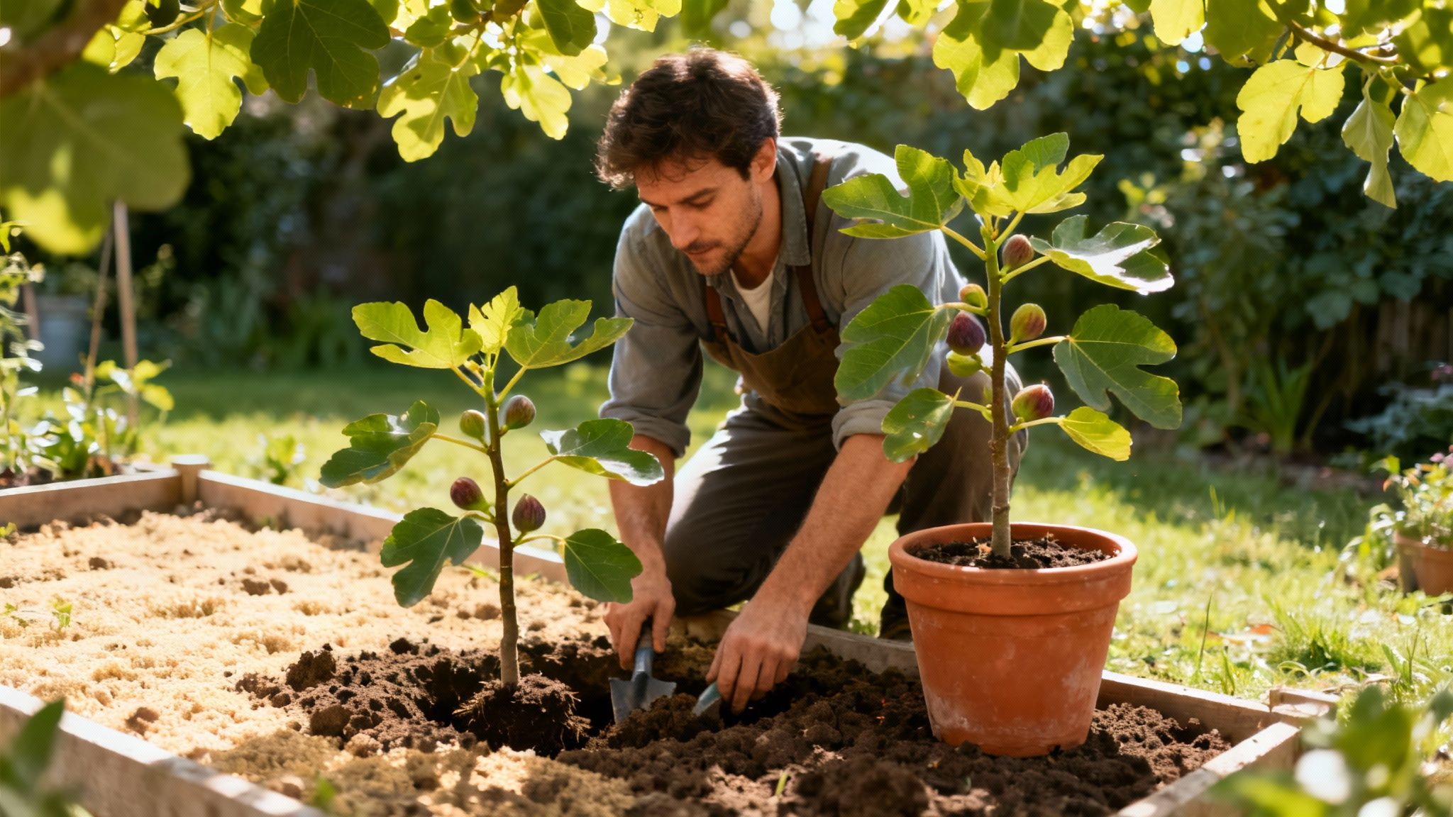 A person carefully planting a <a href=